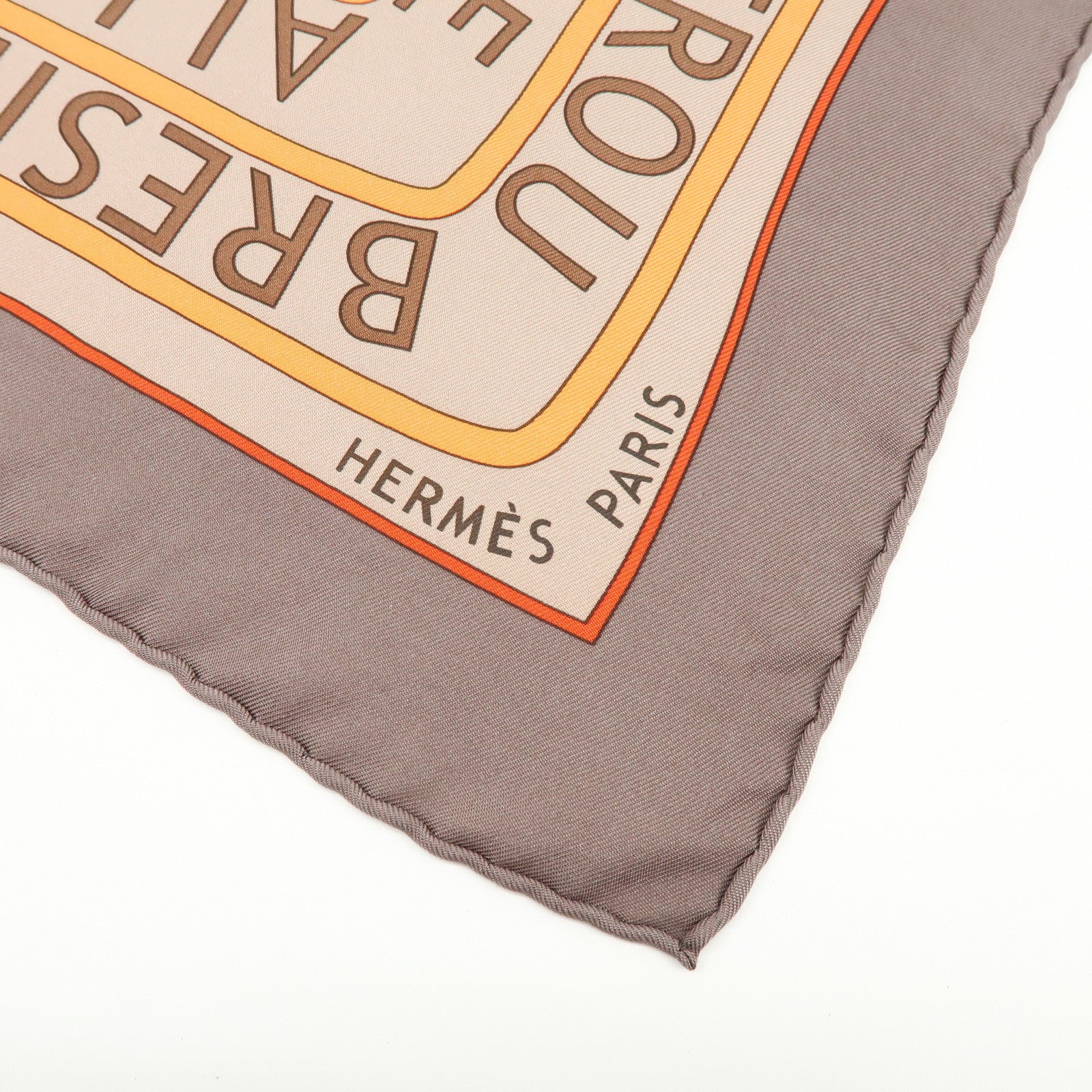 HERMES Carre 90 Silk 100% Scarf LES SOURCES DE LA VIE Brown Orange