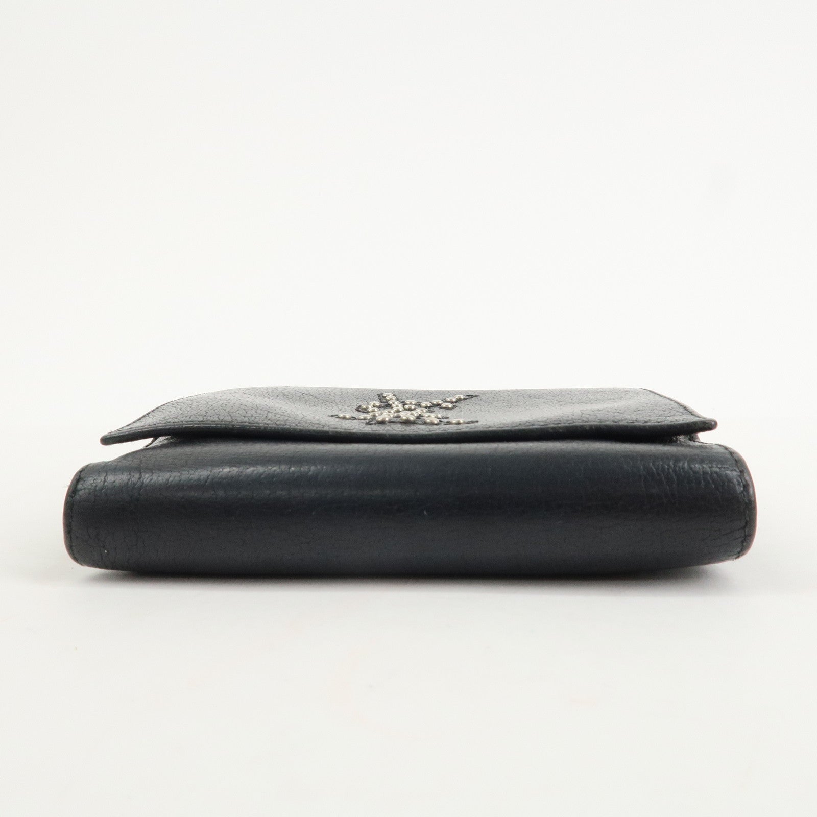 SAINT LAURENT Studs Leather Bi-fold Compact Wallet Black Used