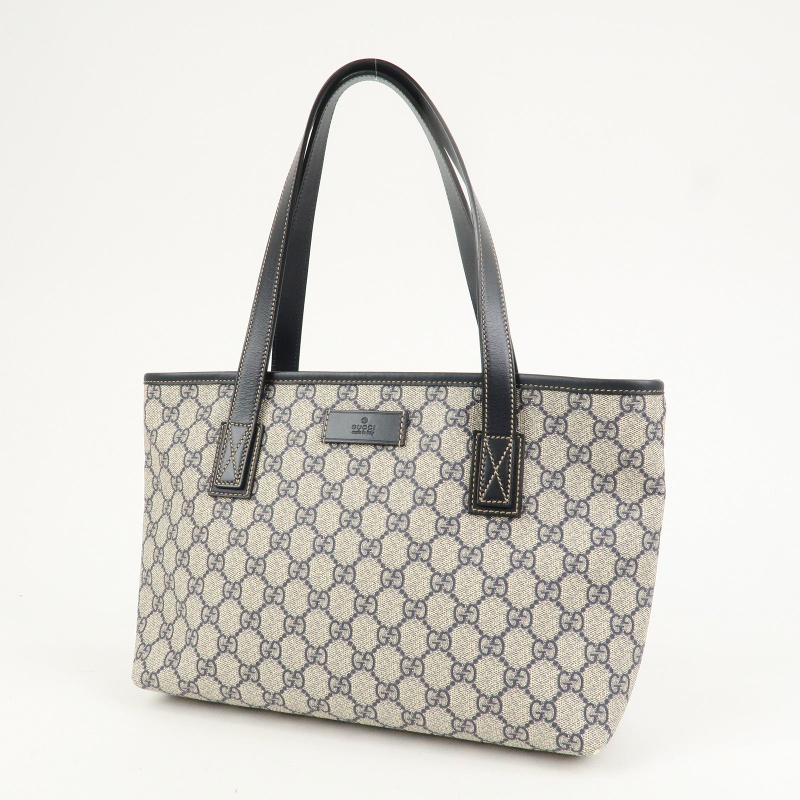 GUCCI GG Supreme PVC Leather Tote Bag Hand Bag Beige Black 211138