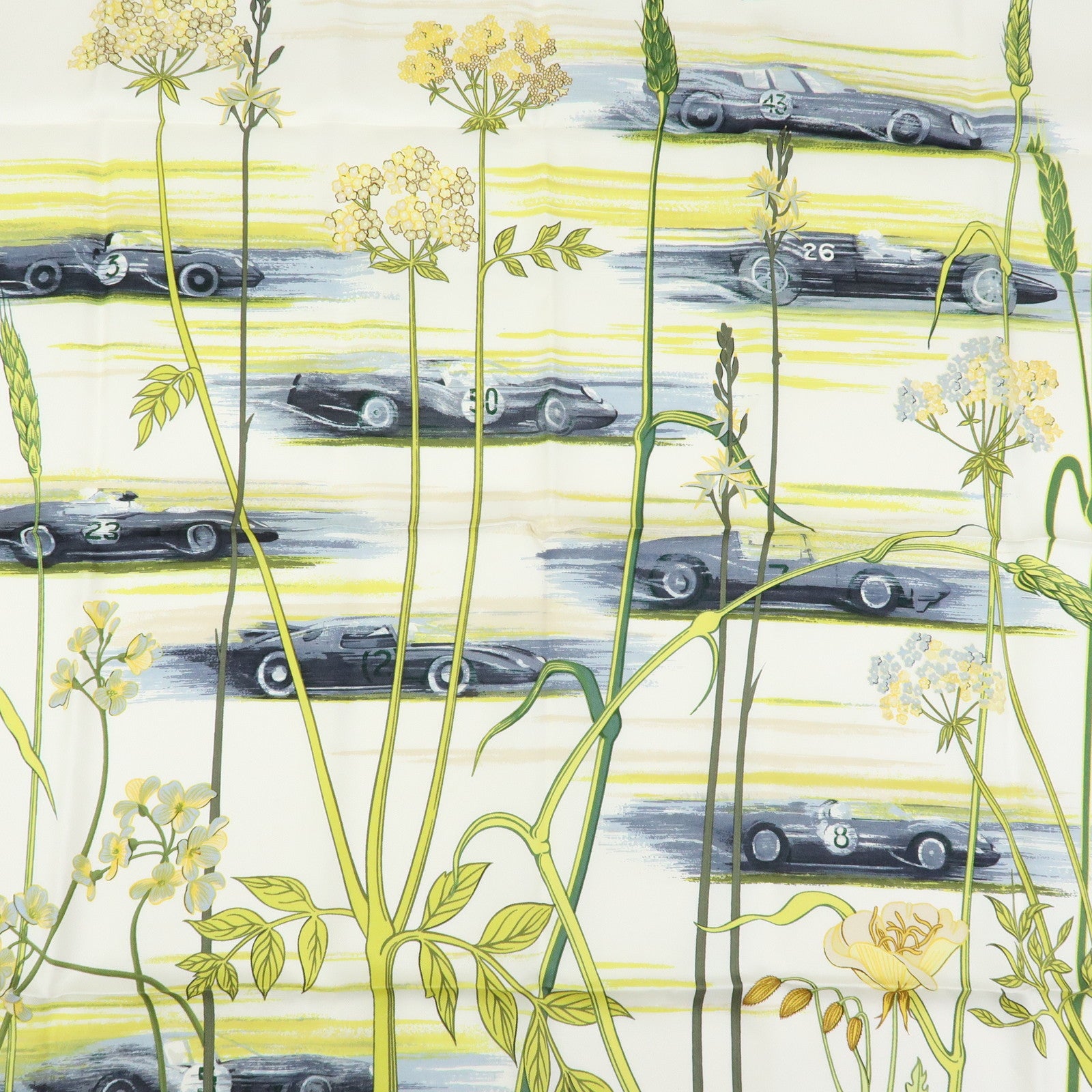HERMES Carre 90 Silk 100% Scarf LES BOLIDES RACE CARS
