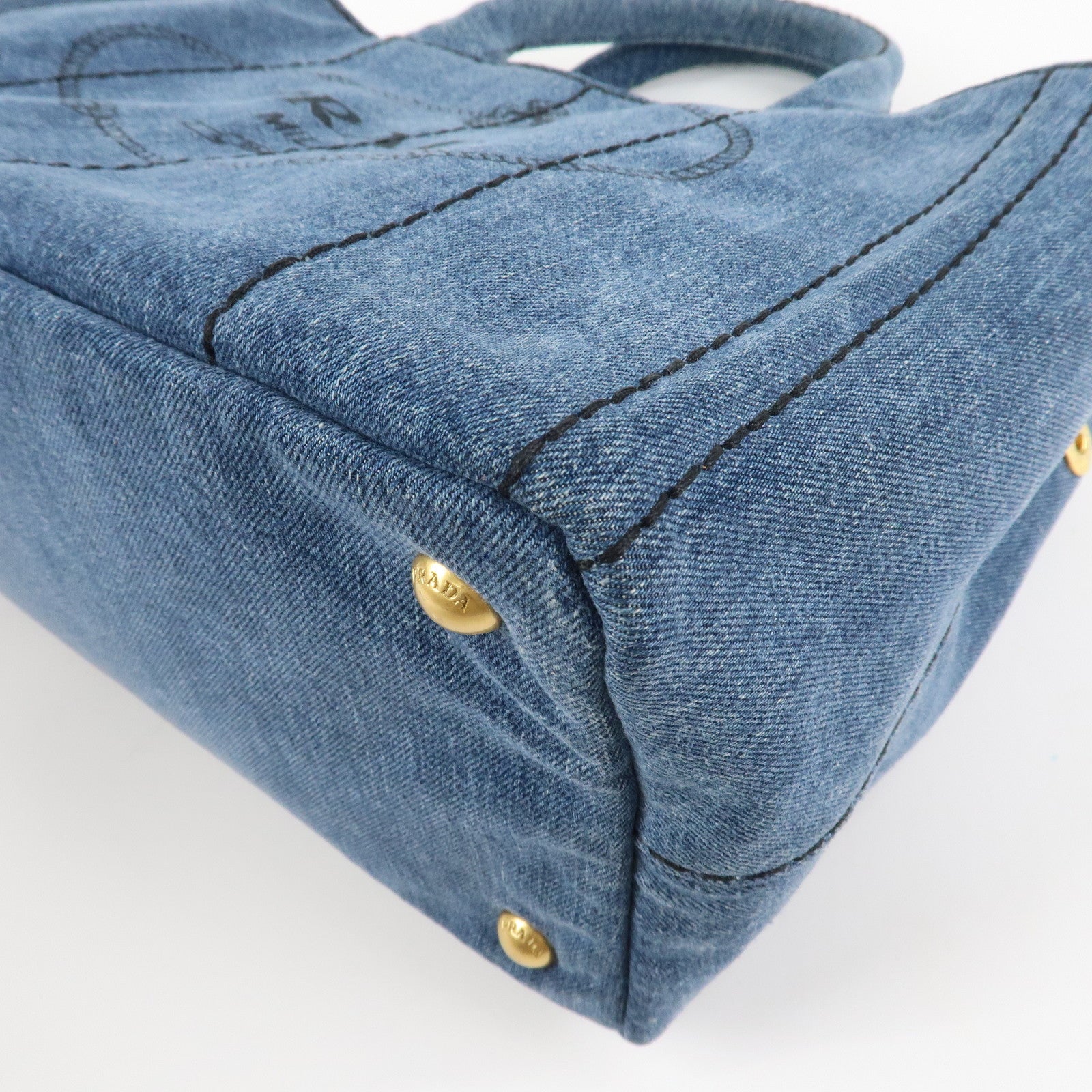 PRADA Logo Canapa Mini Denim 2Way Tote Bag Shoulder Bag Blue 1BG439 Used