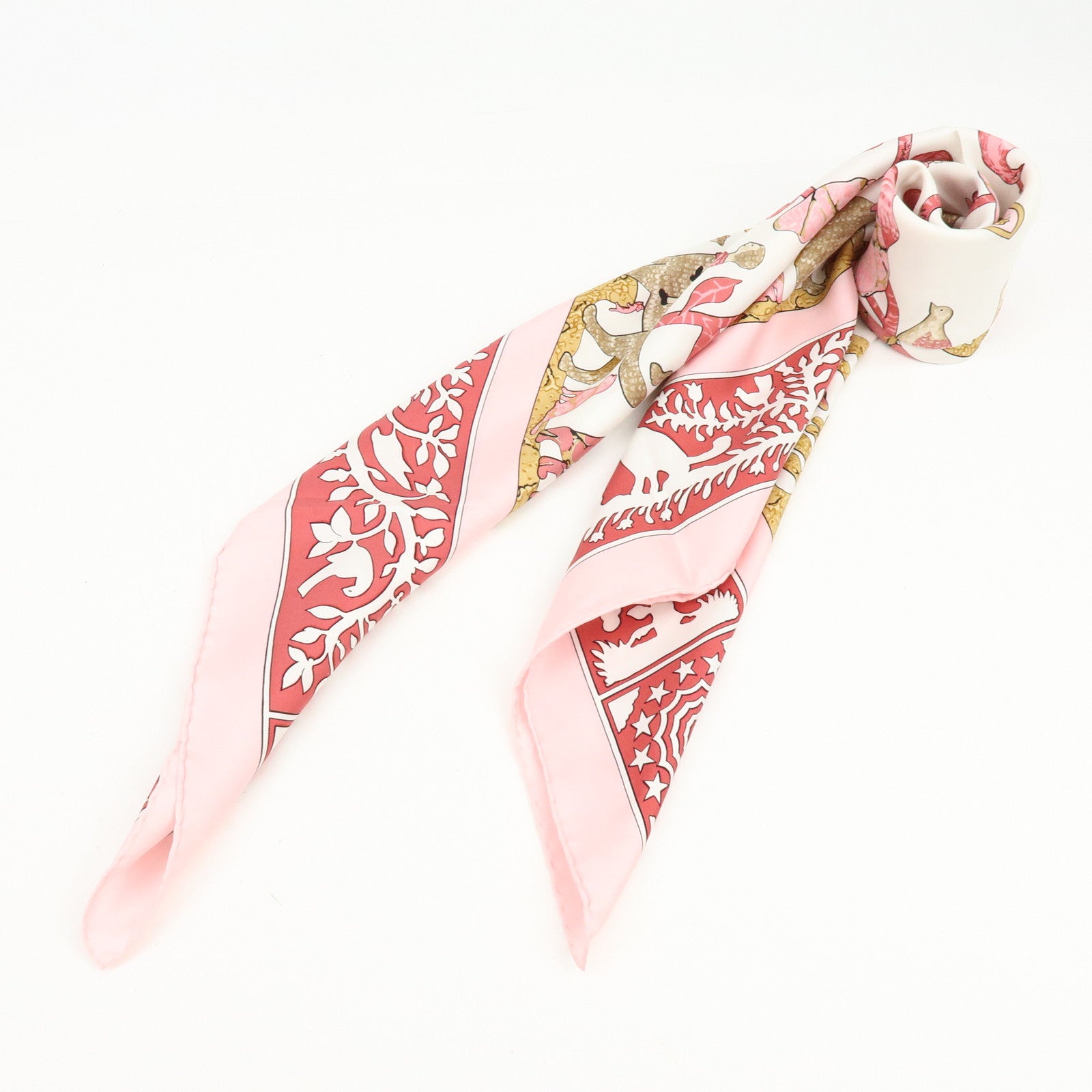 HERMES Carre 90 Silk 100% Scarf EARLY AMERICA Pink