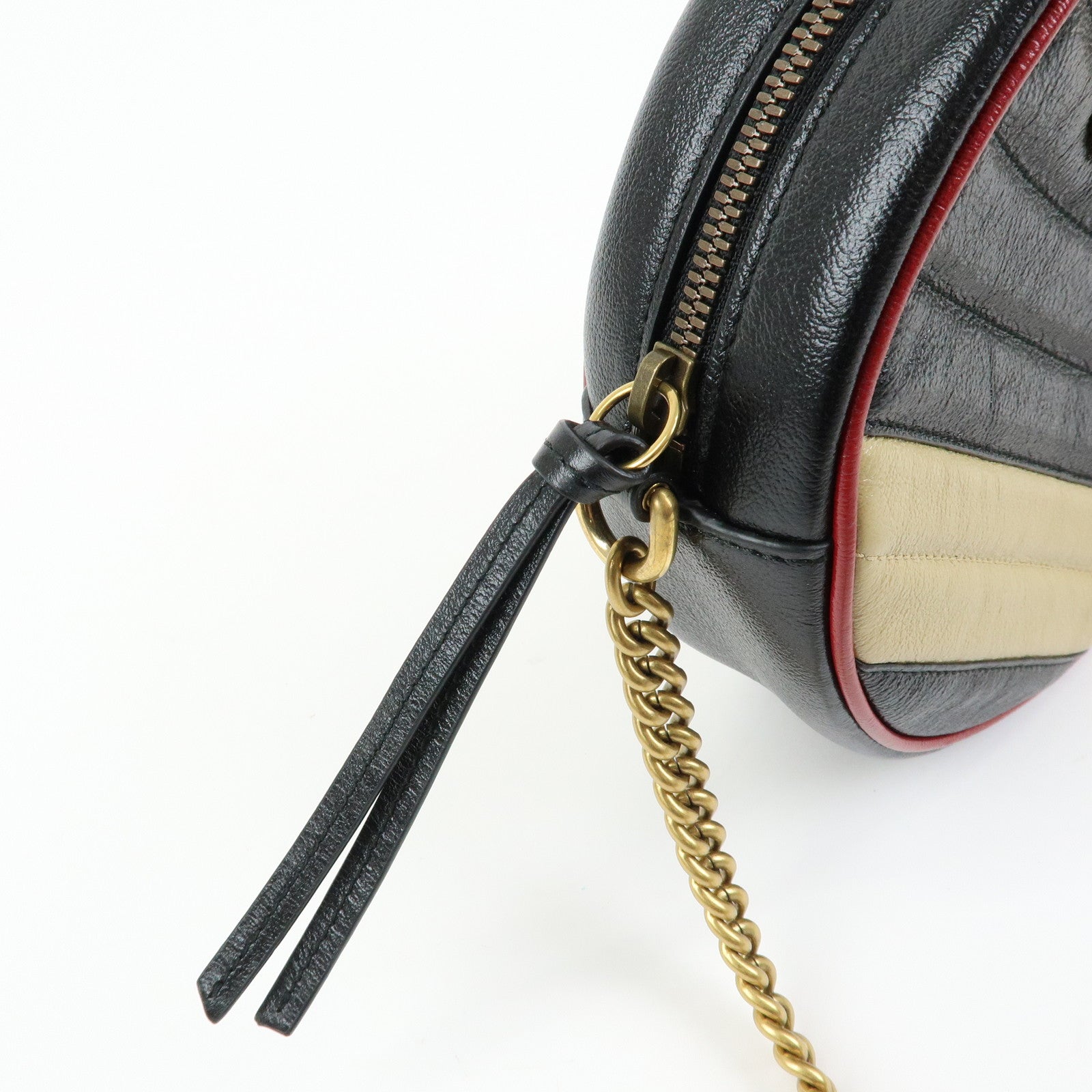 GUCCI GG Marmont Leather Chain Shoulder Bag Black Beige 550154