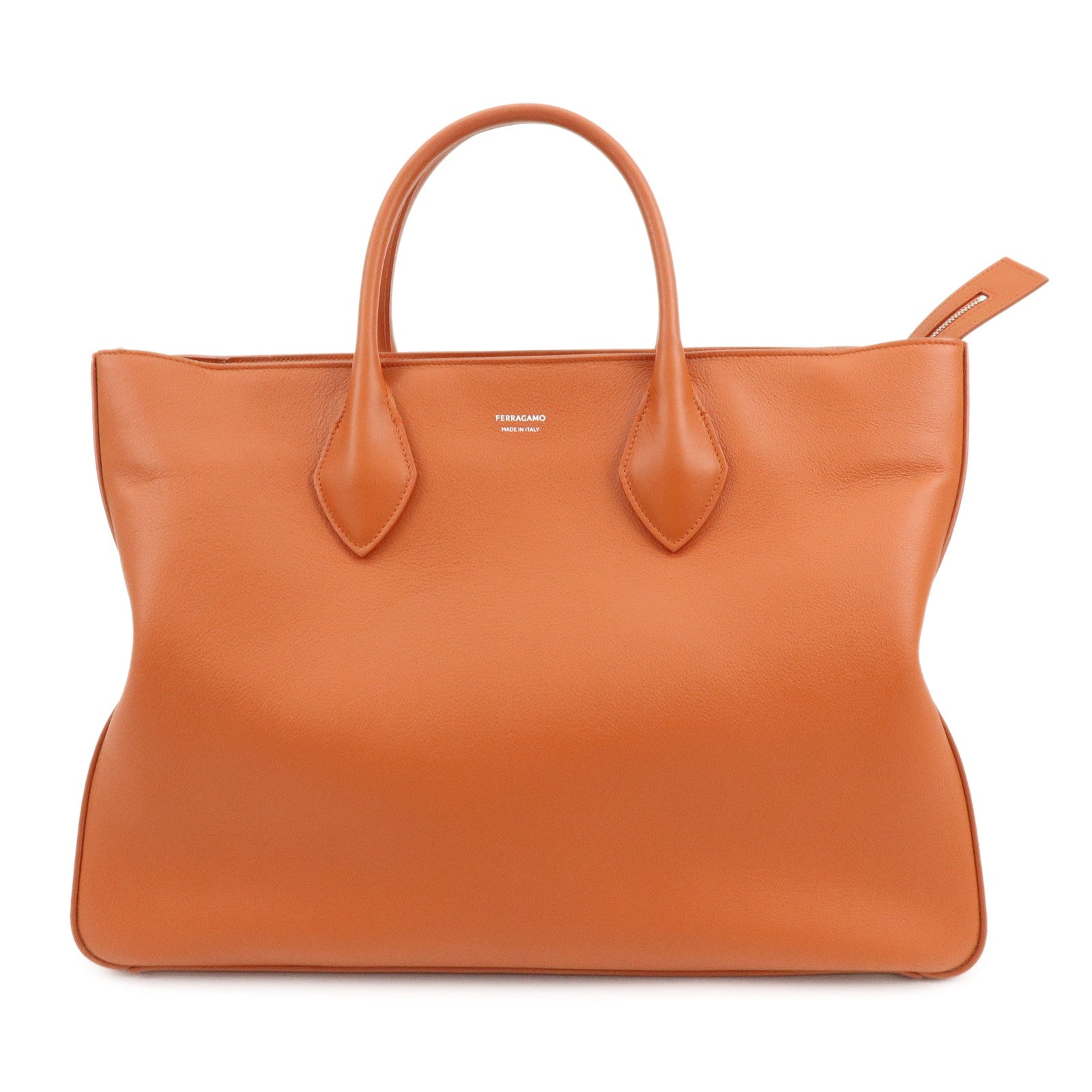 Ferragamo Logo Leather Tote Bag Hand Bag Orange