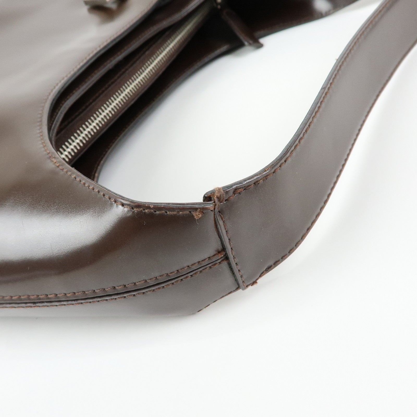 Ferragamo Gancini Leather Shoulder Bag Hand Bag Dark Brown
