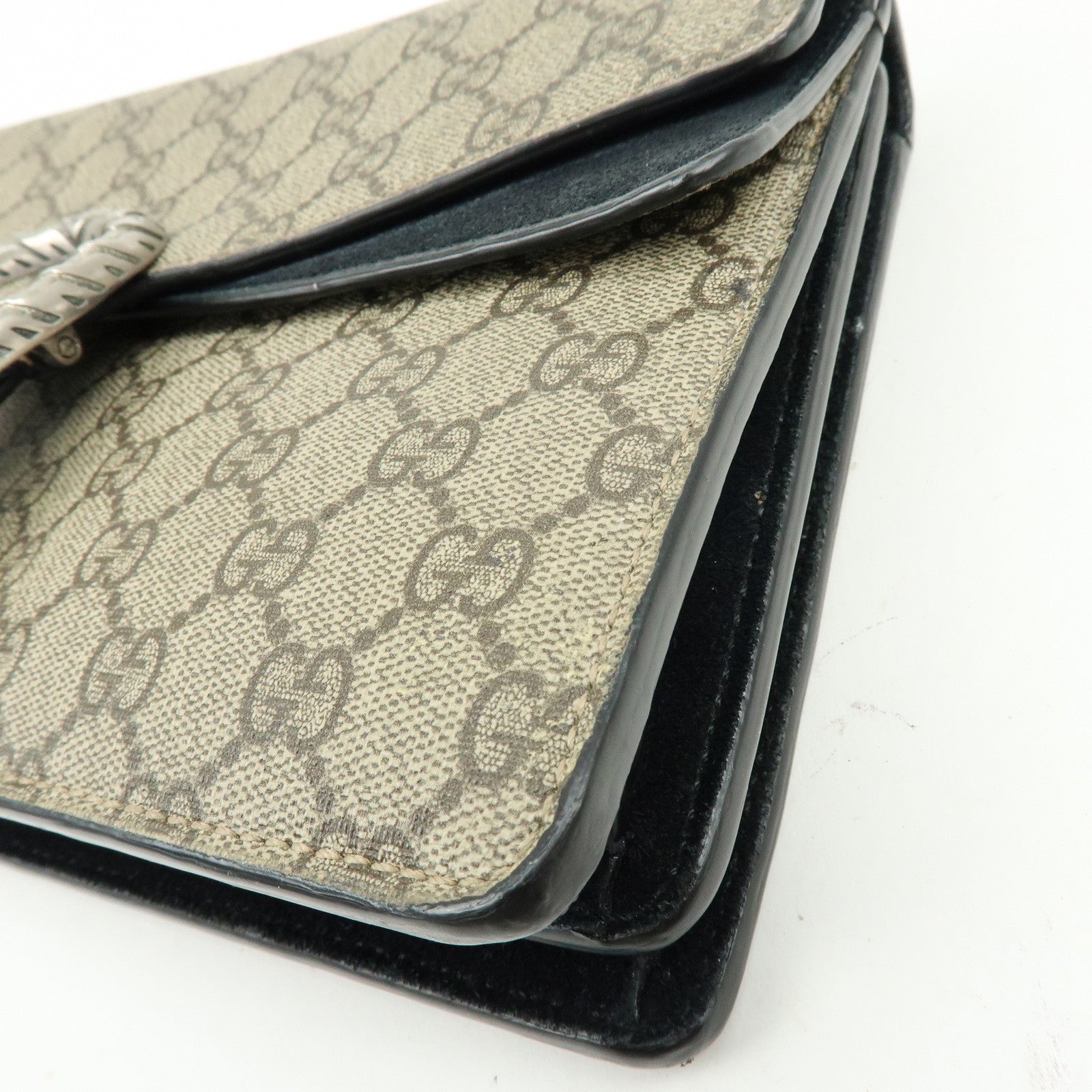 GUCCI Dionysus GG Supreme Chain Shoulder Bag Beige Black 400249