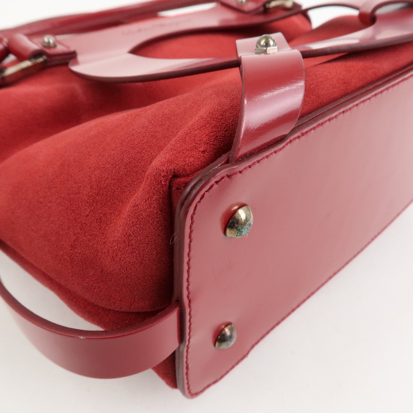 Ferragamo Gancini Suede Leather 2Way Bag Hand Bag Shoulder Bag Red