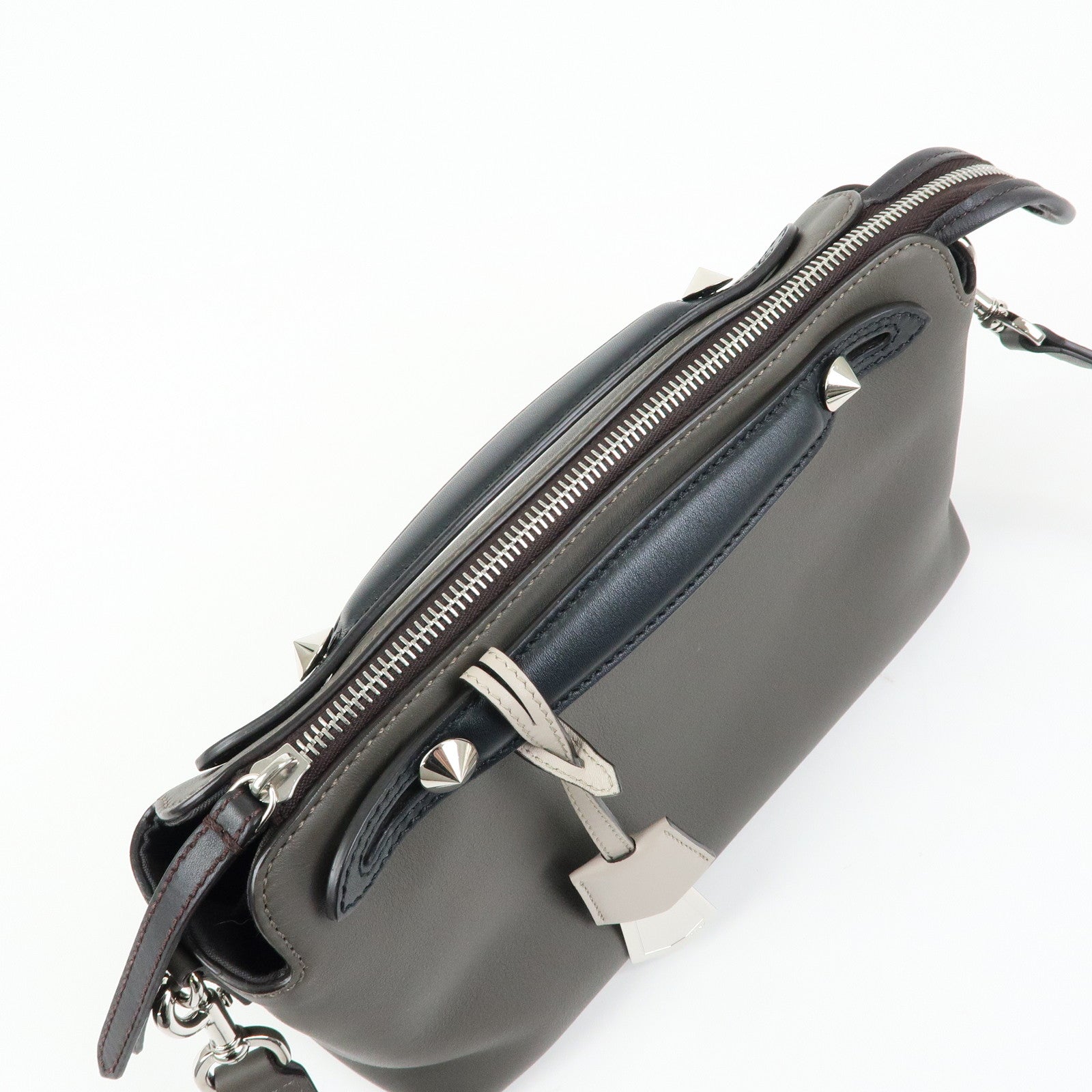 FENDI By The Way Medium Leather 2Way Bag Hand Bag Gray 8BL146