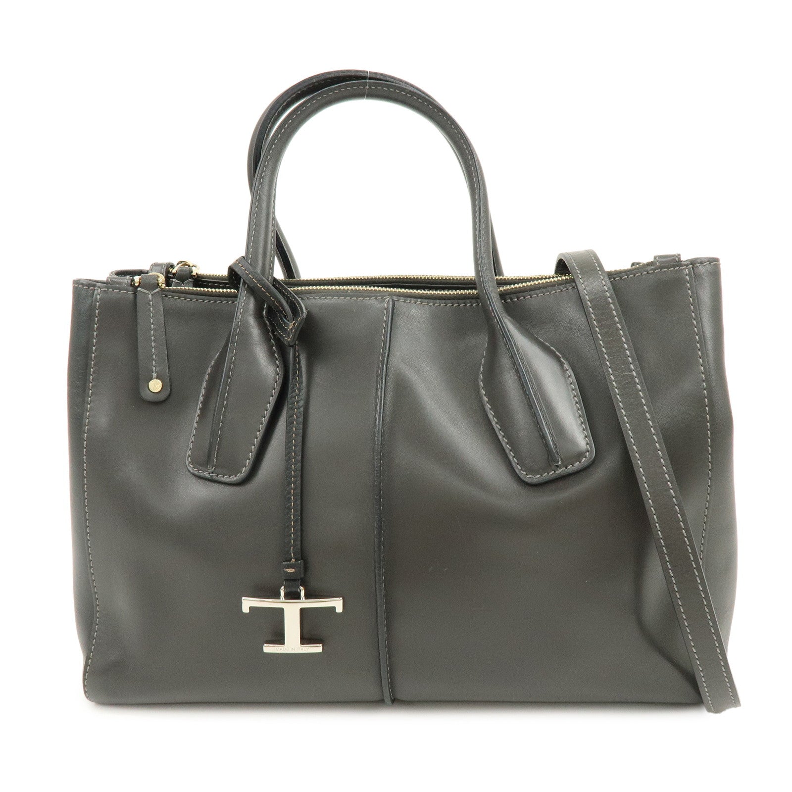 TOD’S D Cube Leather 2Way Bag Hand Bag Shoulder Bag Dark Gray