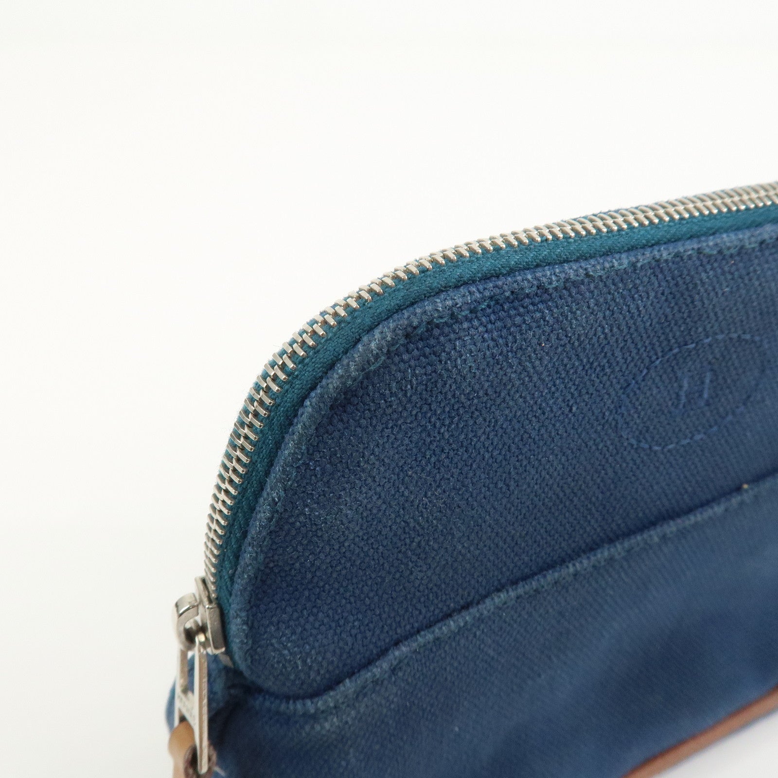 HERMES Canvas Leather Bolide Mini Mini 16 Pouch Cosmetic Pouch Navy