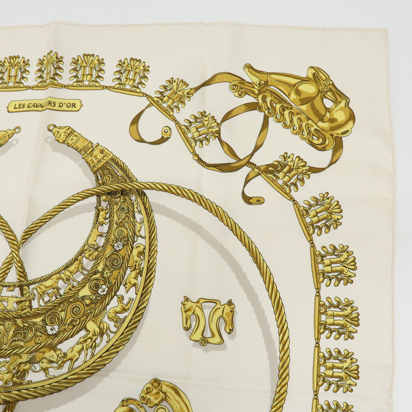 HERMES Carre 90 Set of 2 Silk 100% Scarves Gold Beige Pink