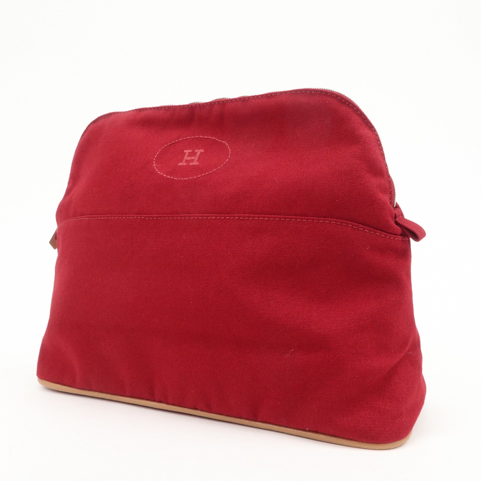 HERMES Canvas Bolide Pouch GM Cosmetic Pouch Makeup Bag Wine Red