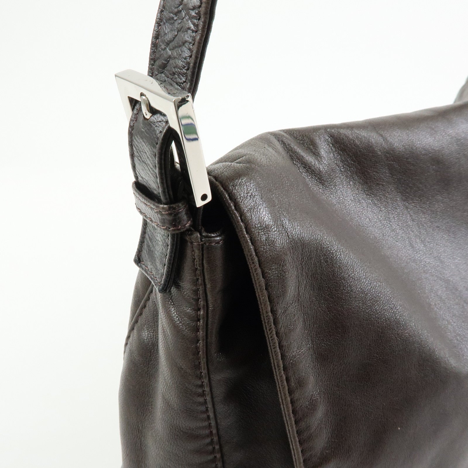 FENDI Mamma Baguette Lamb Skin Shoulder Bag Dark Brown 26325