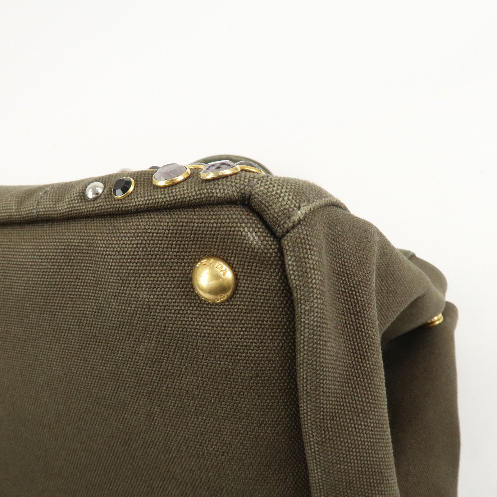 PRADA Triangle Logo Canapa Large Tote Hand Bag Bijou Khaki BN1872