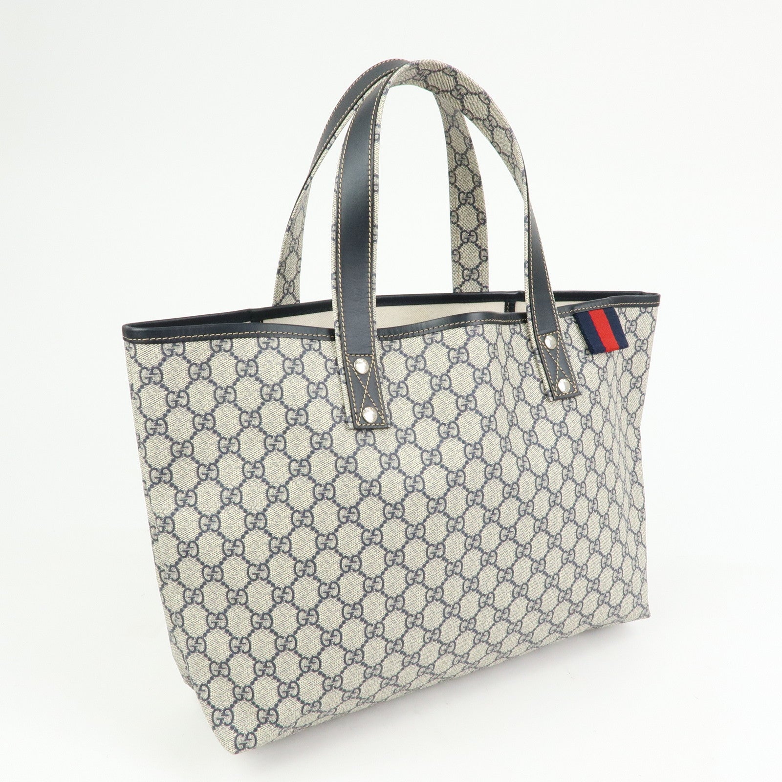 GUCCI Sherry GG Supreme PVC Leather Tote Bag Navy Black 211134