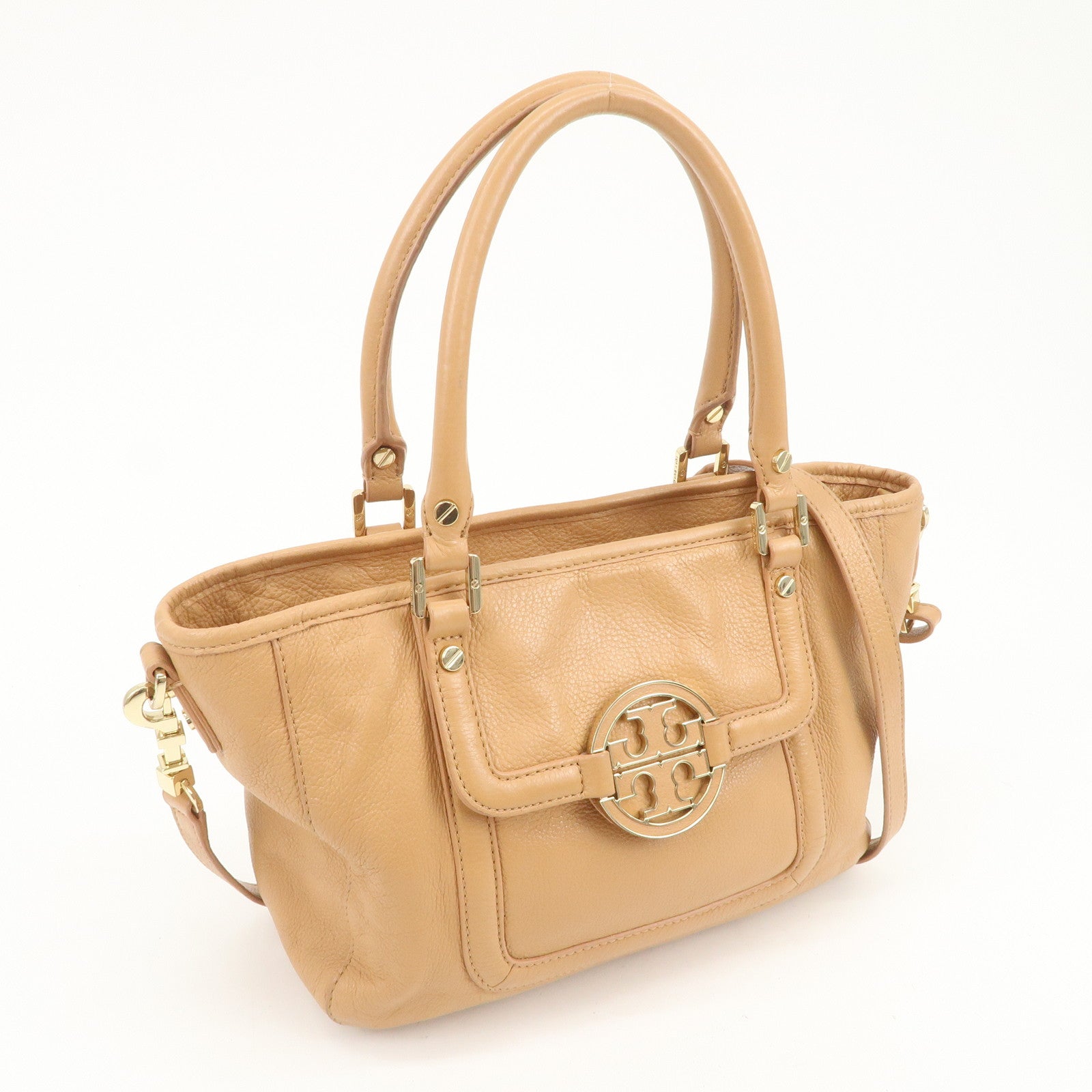 TORY BURCH Logo Leather 2Way Bag Shoulder Bag Hand Bag Brown