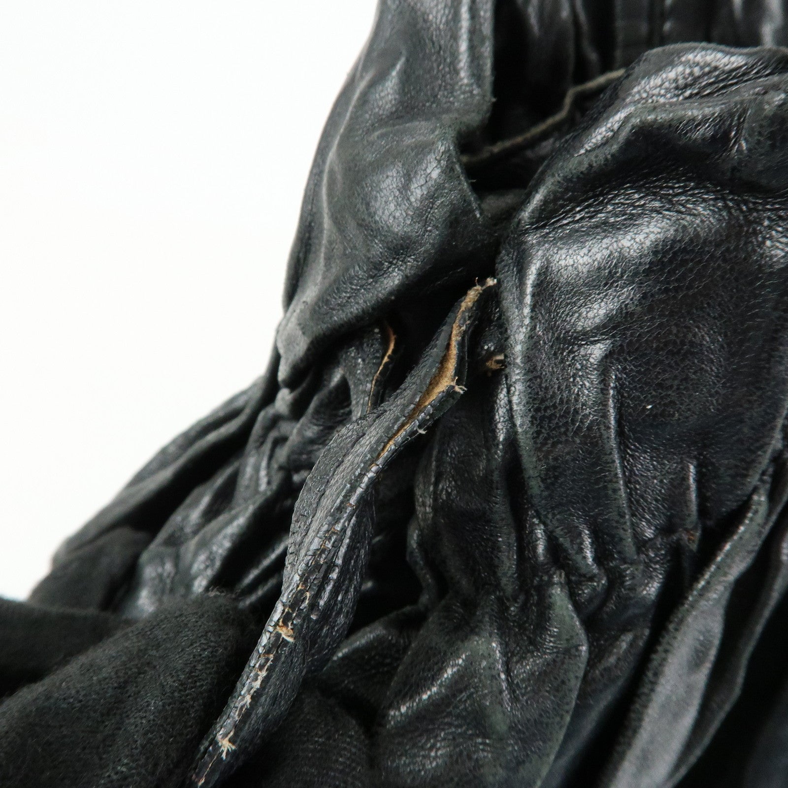 PRADA Leather Drawstring Shoulder Bag Hand Bag Black