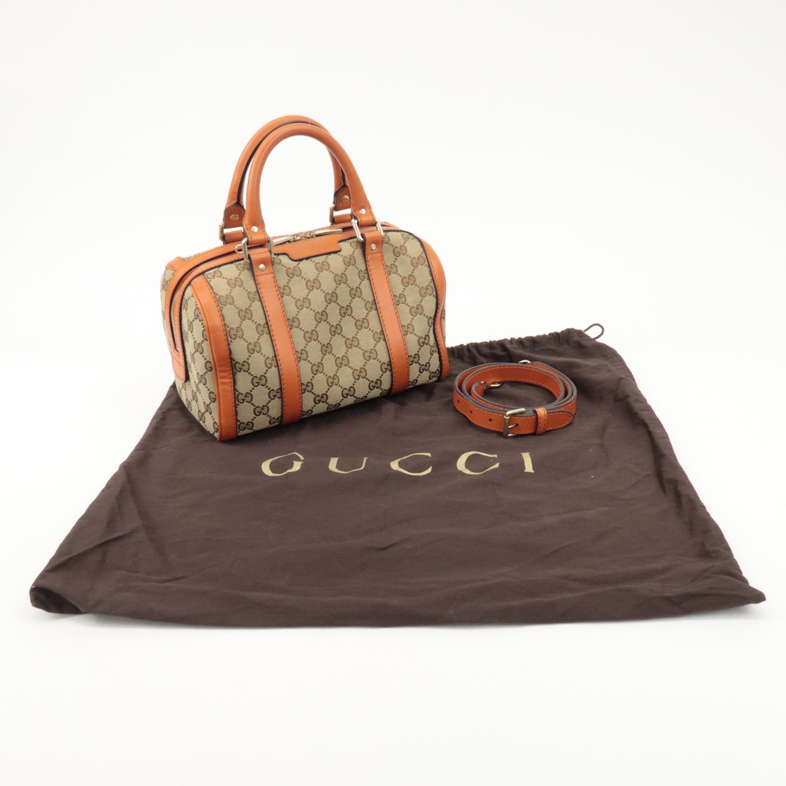GUCCI GG Canvas Leather 2Way Mini Boston Bag Orange Beige 269876 Used