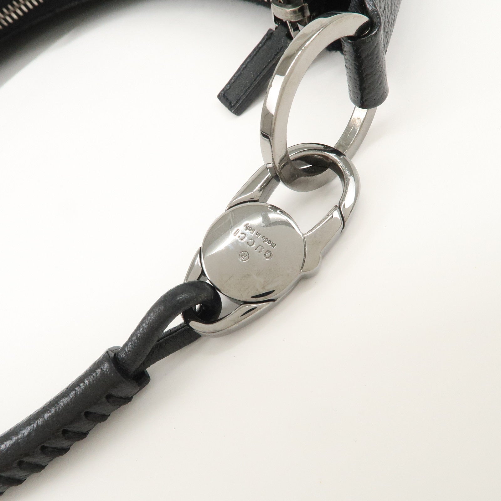 GUCCI GG Canvas Leather Shoulder Bag Hand Bag Black 115003 Used