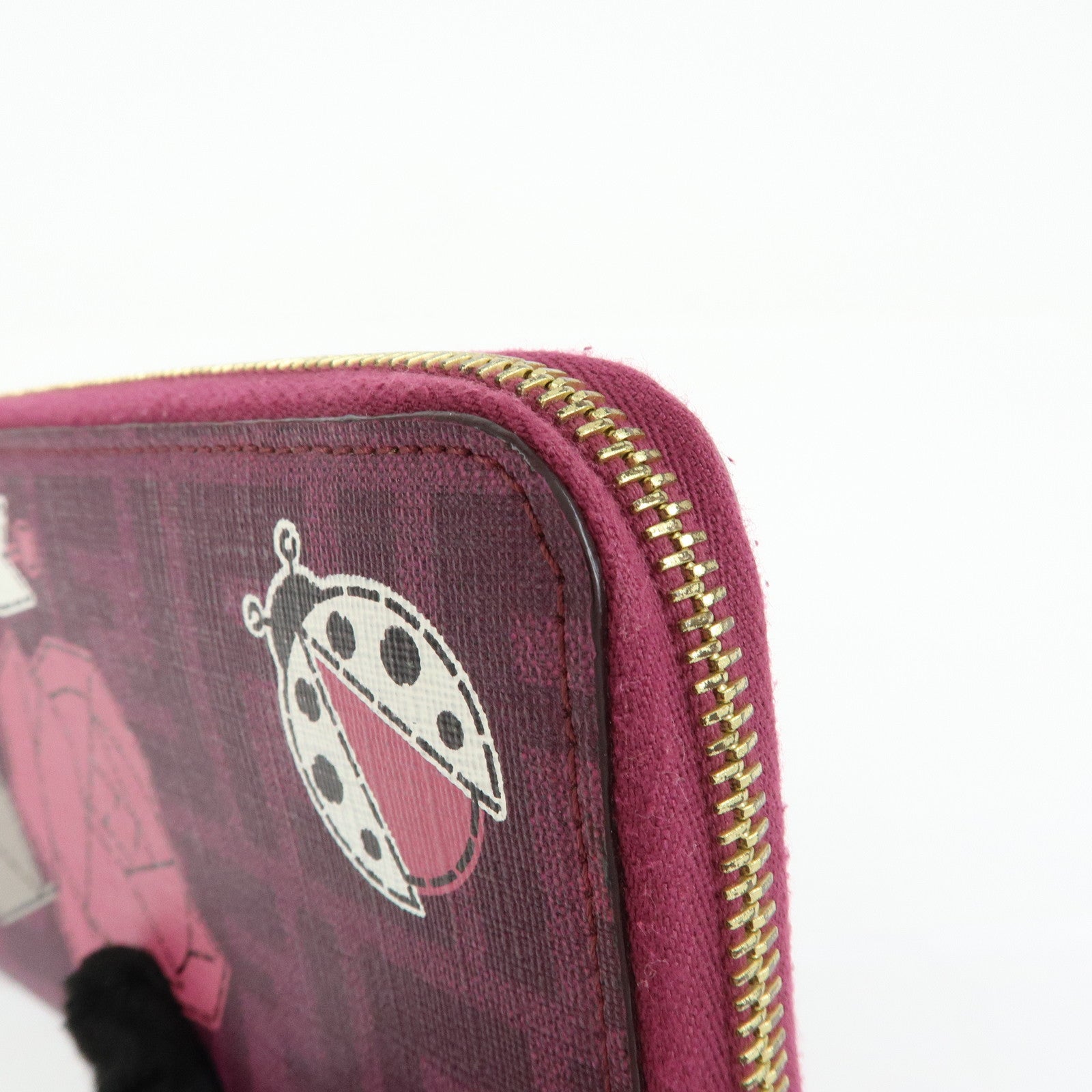 FENDI Zucca PVC Long Wallet Rose Ladybug Motif Purple 8M0024