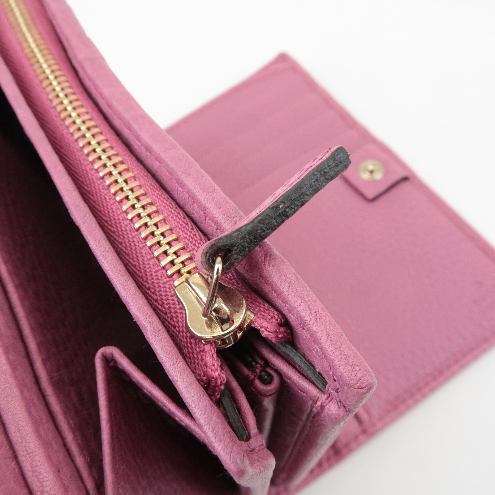 GUCCI Bamboo Leather Tri- Fold Wallet Pink 257017 Used