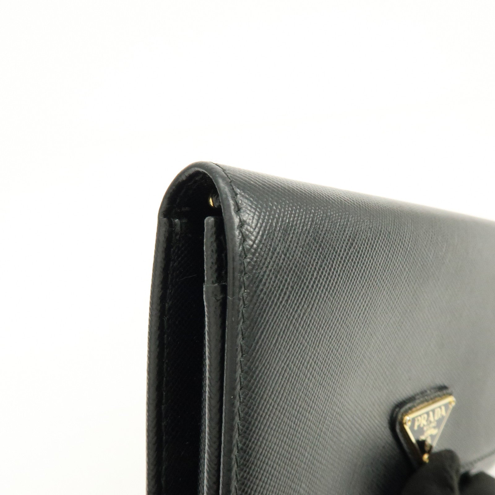 PRADA Triangle Logo Saffiano Leather Bi-fold Flap Wallet Black