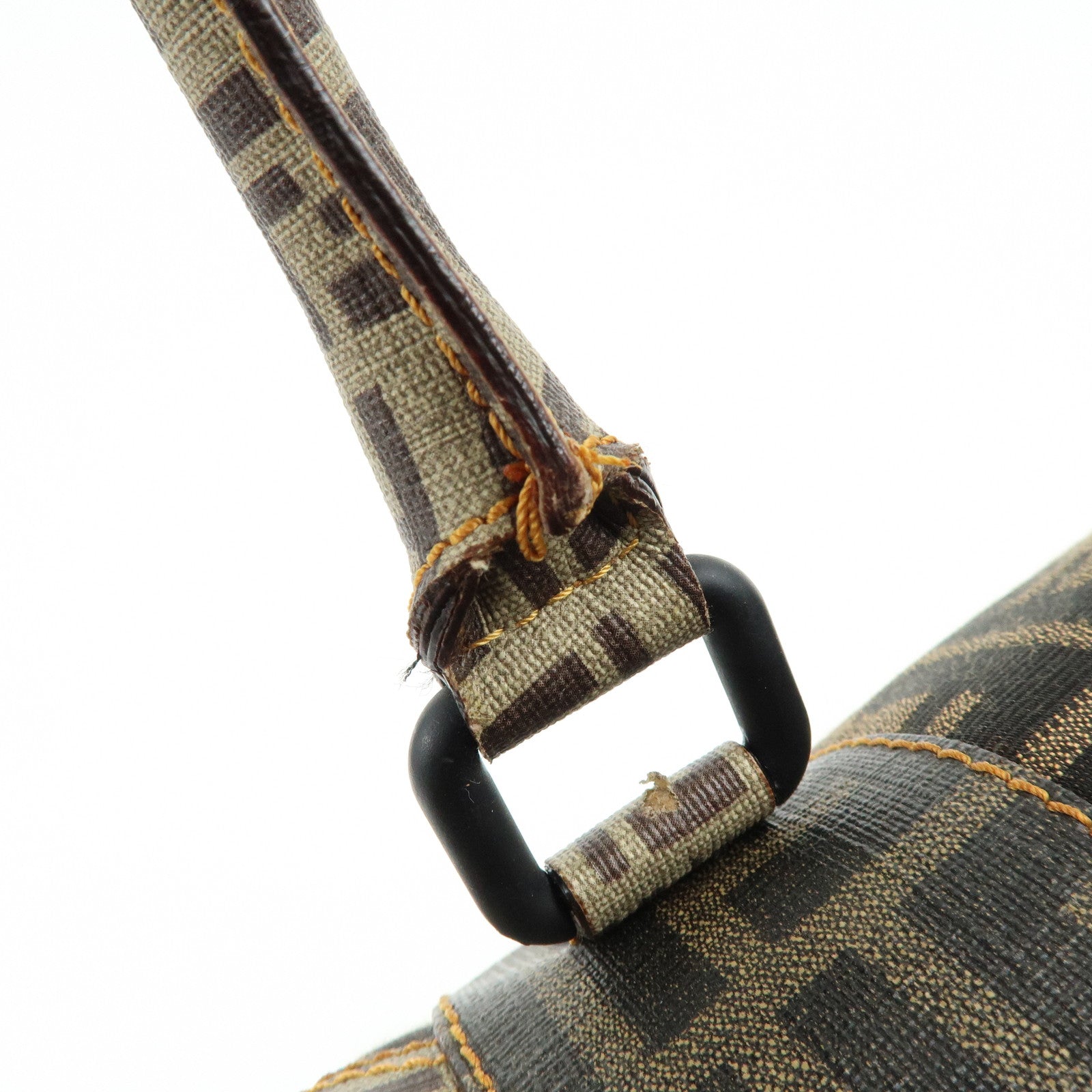 FENDI Zucca Zucchino Canvas PVC Boston Hand Bag Brown 8BL095