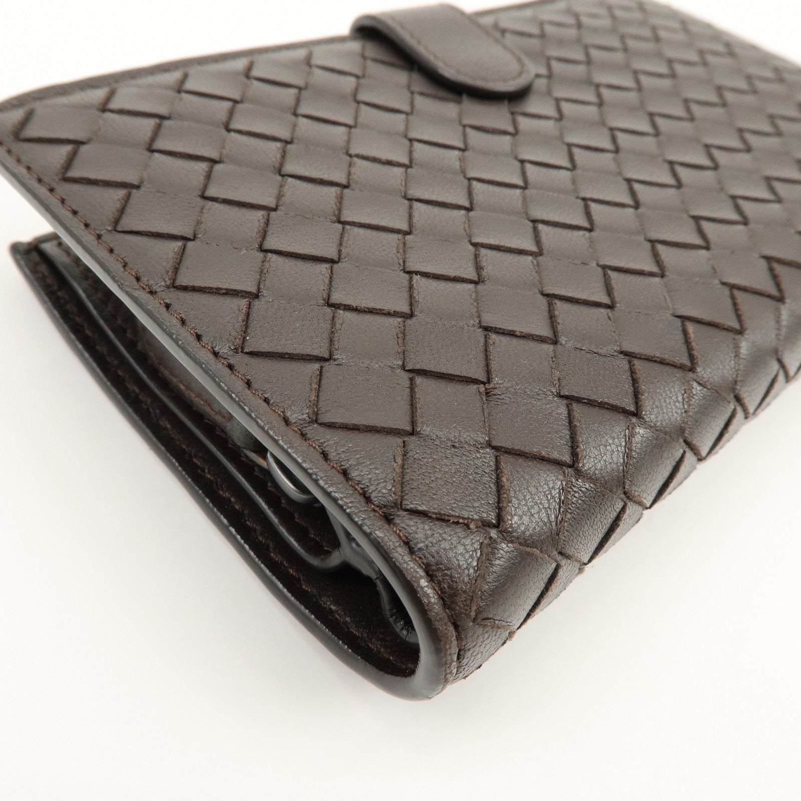BOTTEGA VENETA Intrecciato Leather Bi-fold Long Wallet Dark Brown
