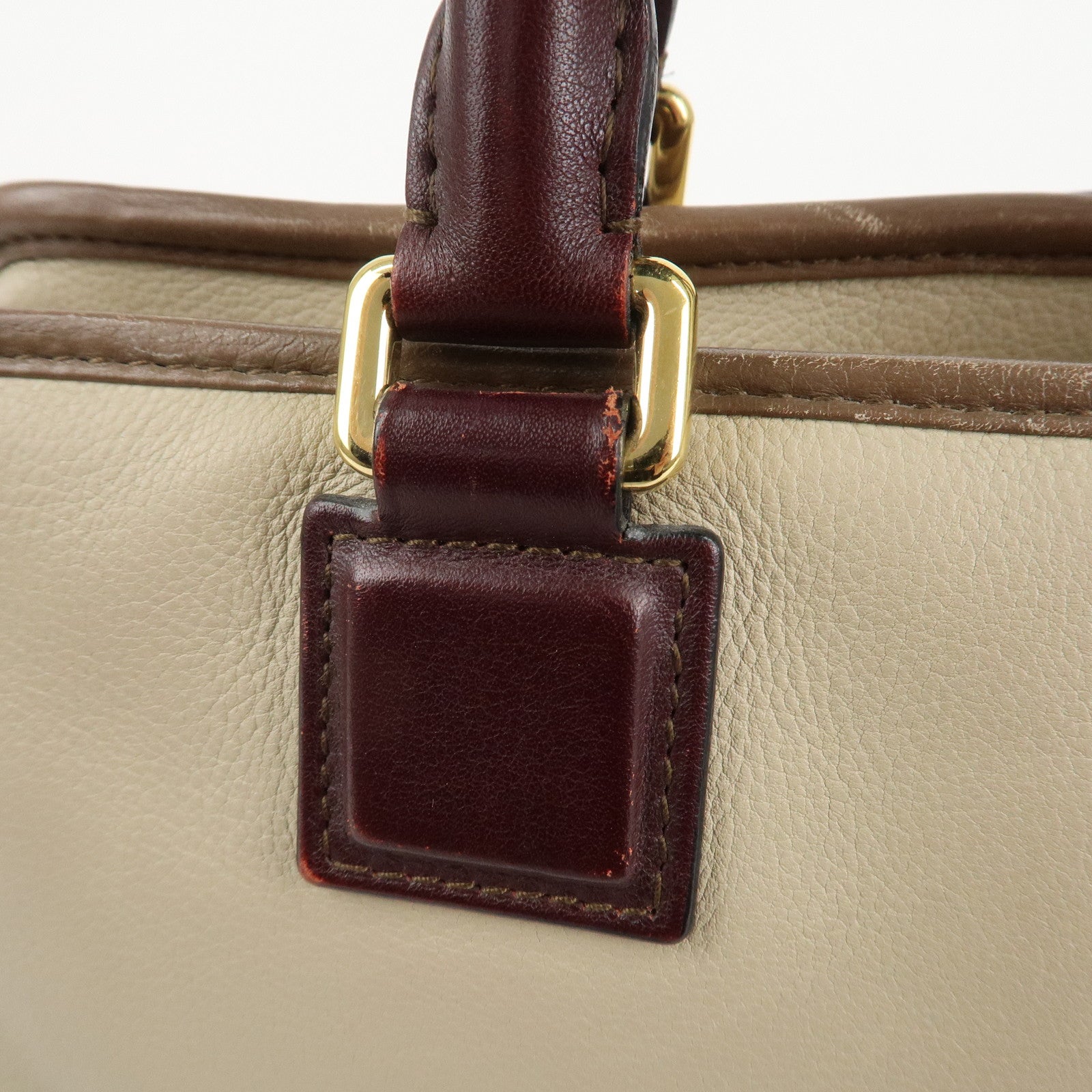 LOEWE Anagram Amazona 28 Leather Hand Bag Brown Ivory Bordeaux Used