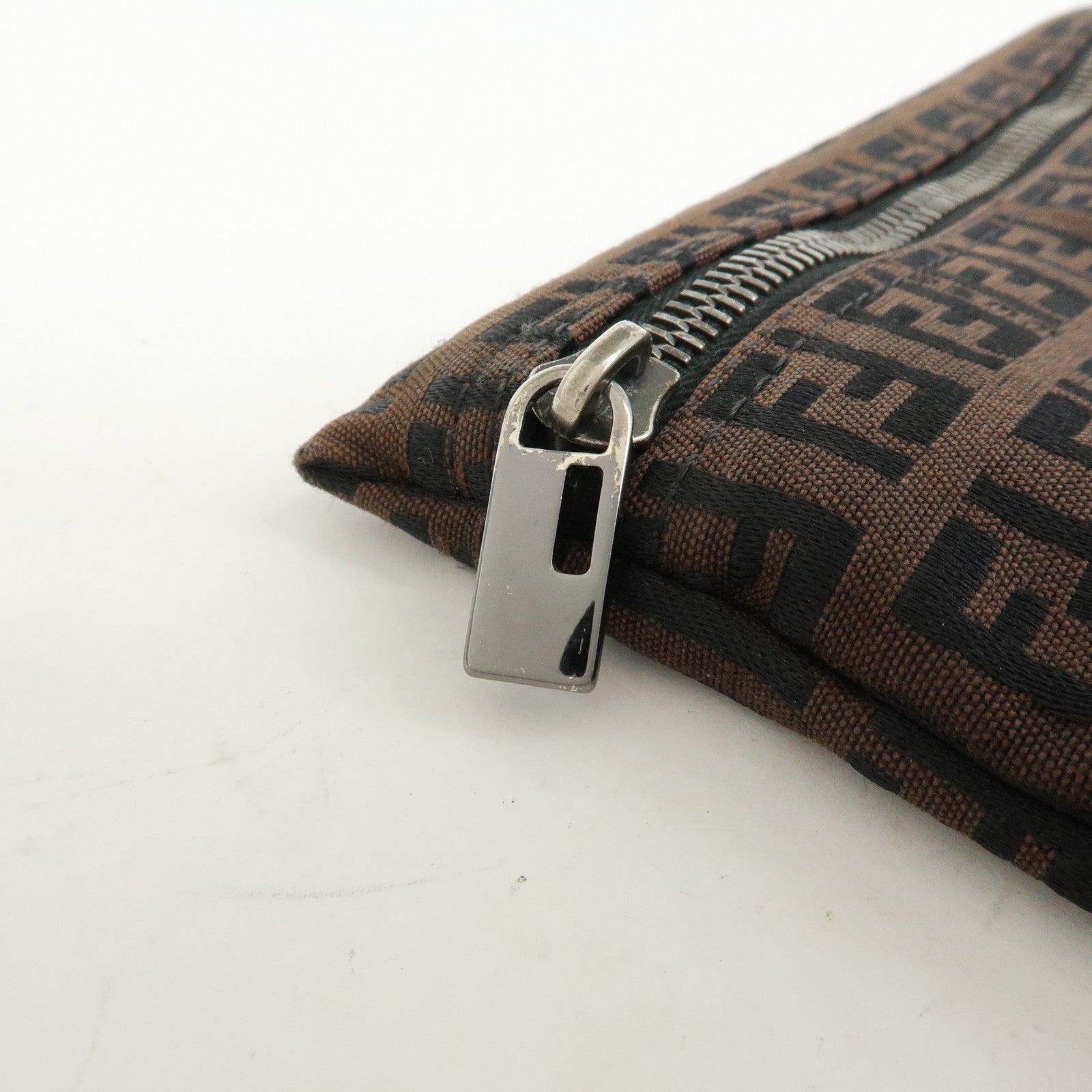 FENDI Zucchino Canvas Leather Pouch Brown 7N0014