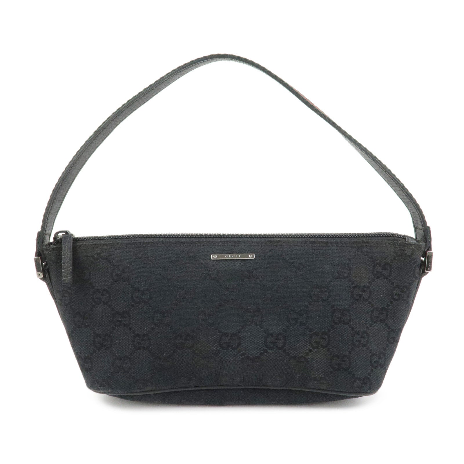 GUCCI Sherry Boat Bag GG Canvas Leather Hand Bag Black 141809