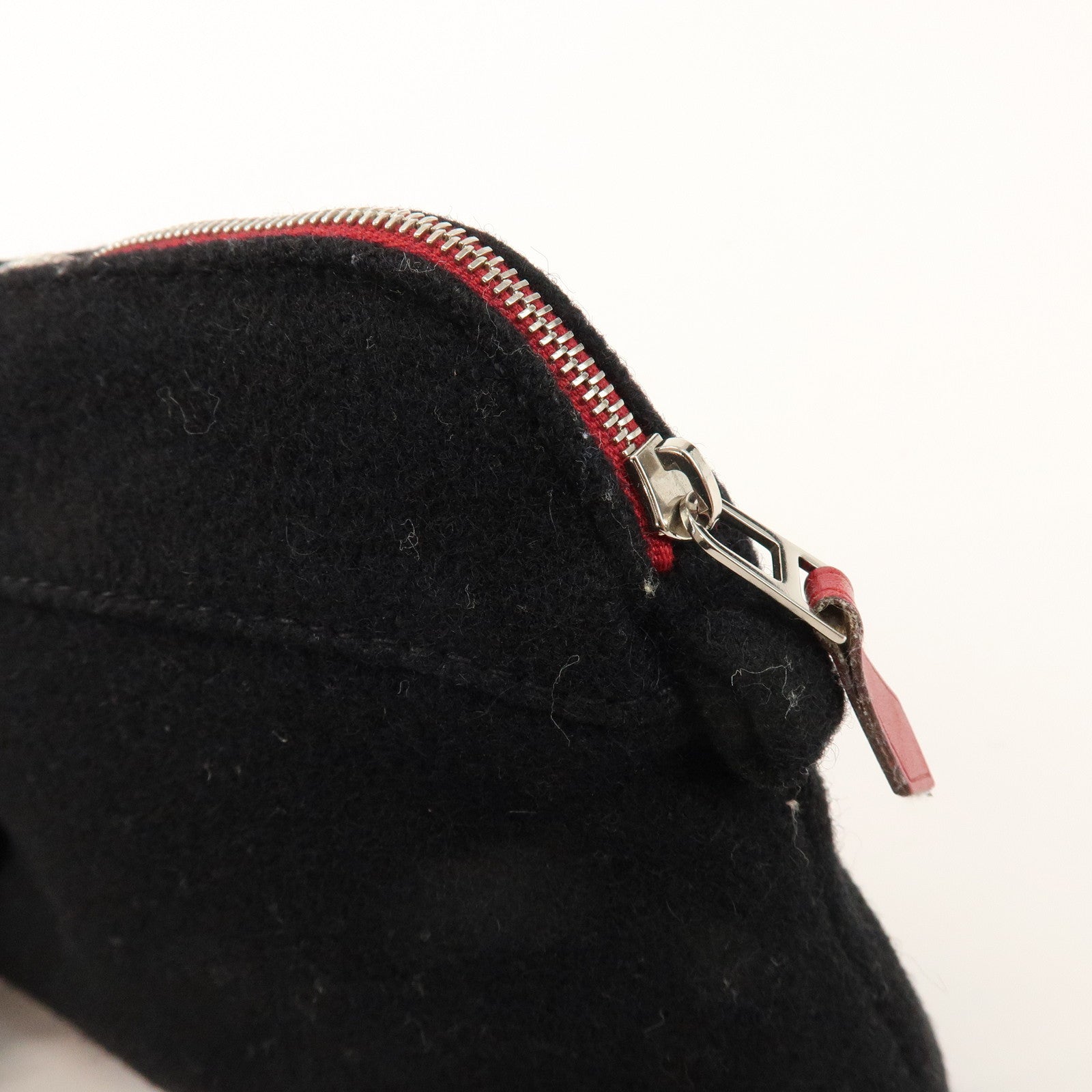 HERMES Bolide Pouch MM Wool Leather Cosmetic Pouch Black Red