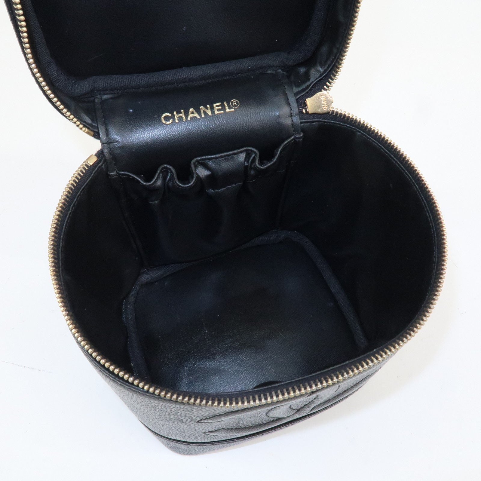 CHANEL COCO Mark Caviaskin Vanity Bag Makeup Bag Hand Bag A01998