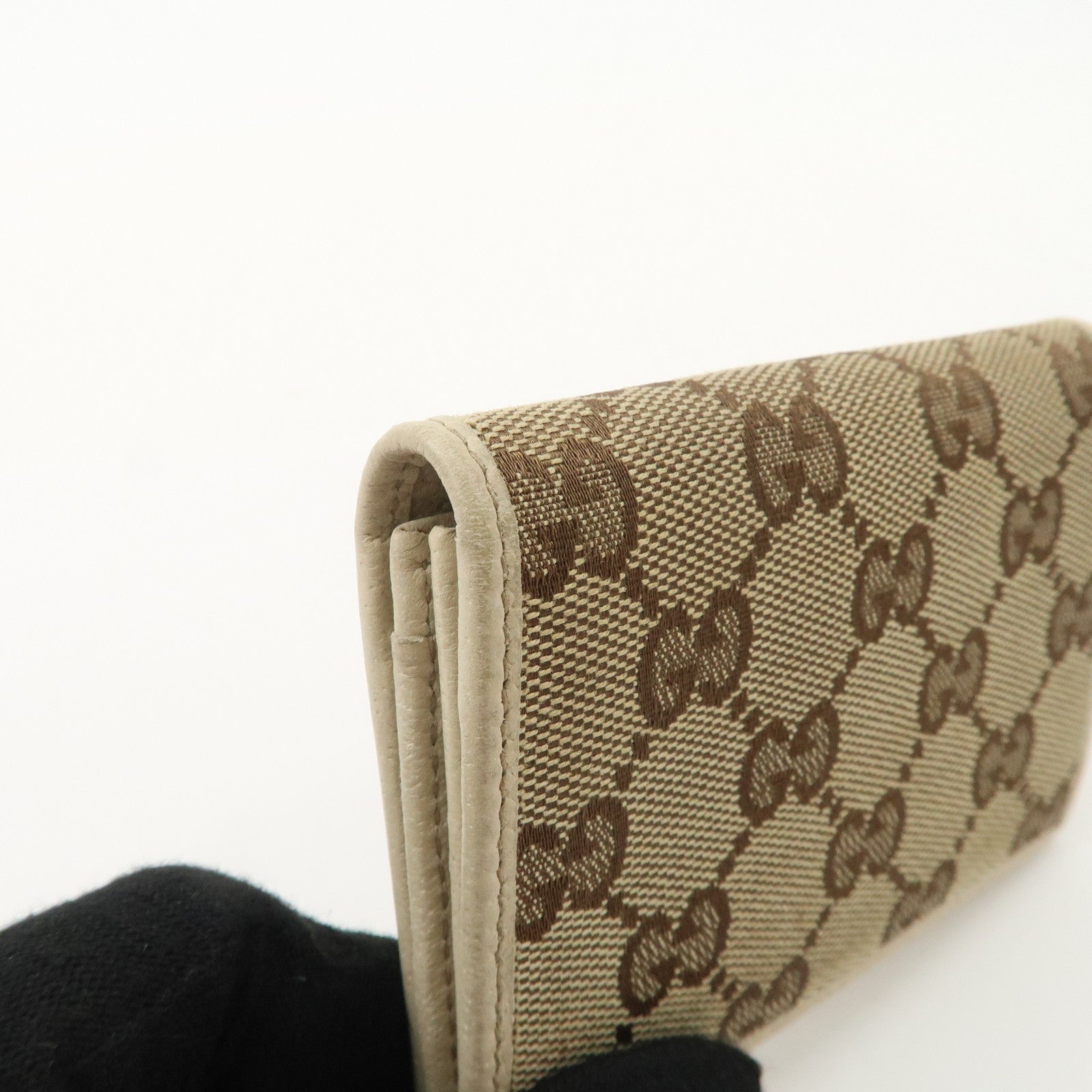 GUCCI Abbey GG Canvas Leather Card Case Ivory Beige 141417 Used