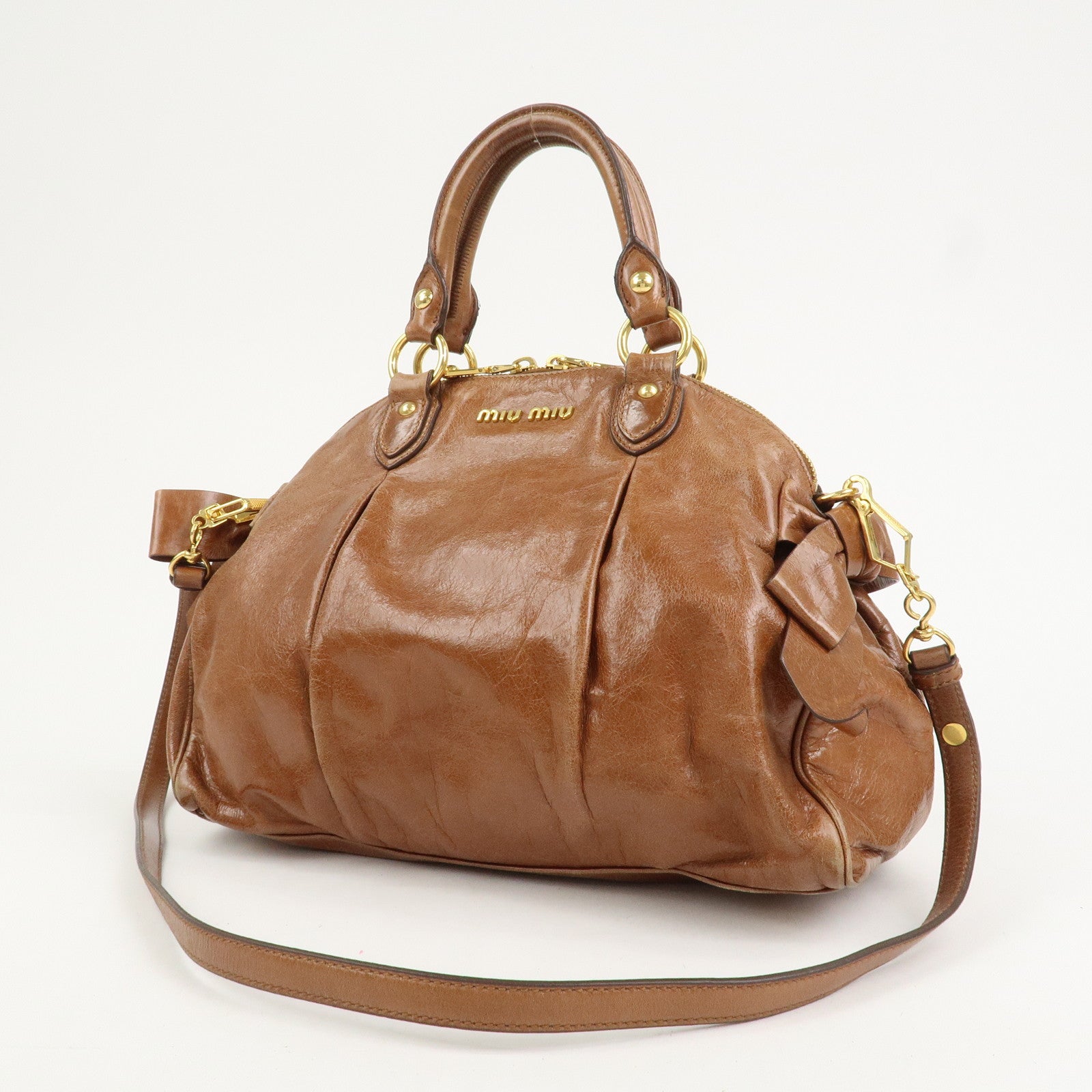 MIU MIU Logo Leather 2Way Bag Hand Bag Shoulder Bag Brown