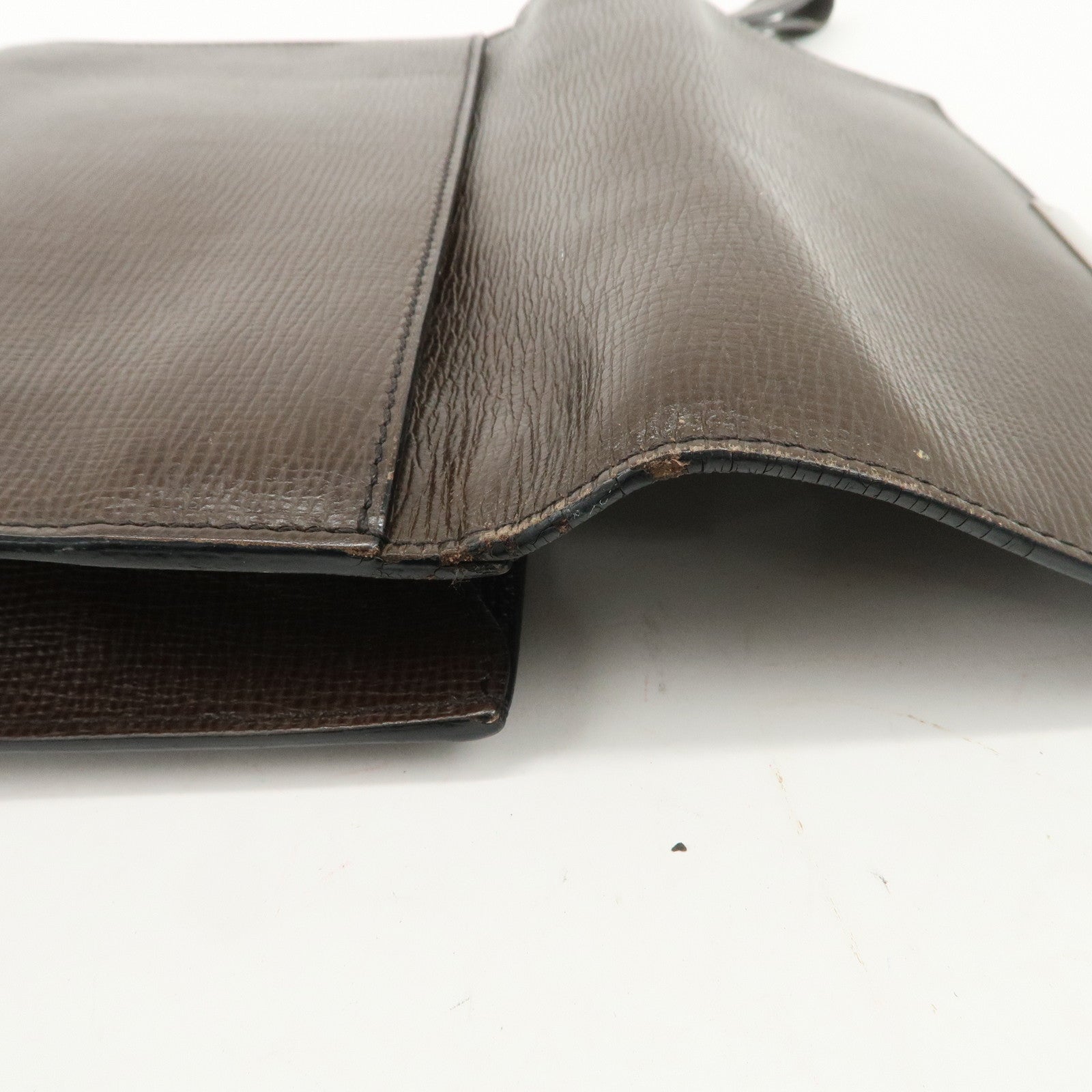 LOEWE Leather Clutch Bag Brown Silver HDW