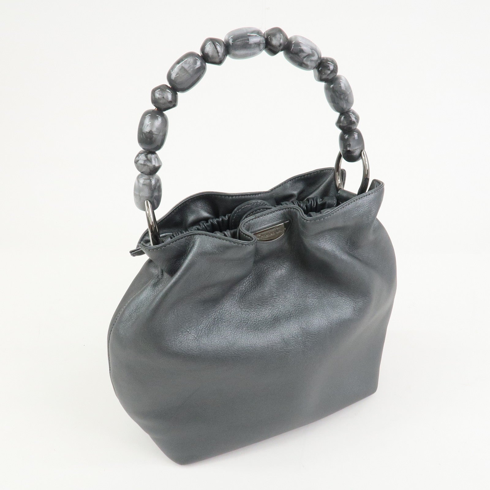 Christian Dior Maris Pearl Leather Hand Bag Gray