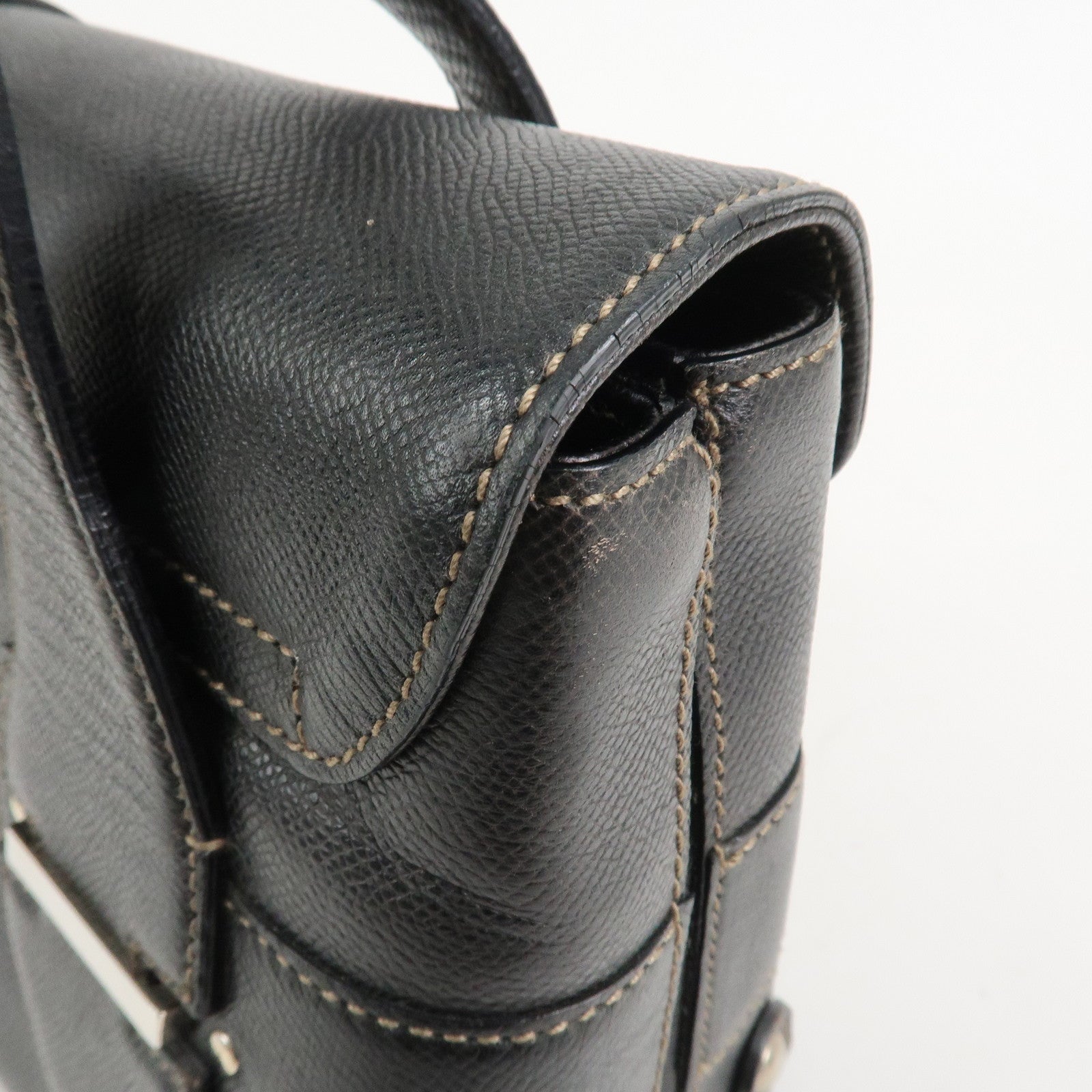 Ferragamo Gancini Leather Shoulder Bag Hand Bag Black