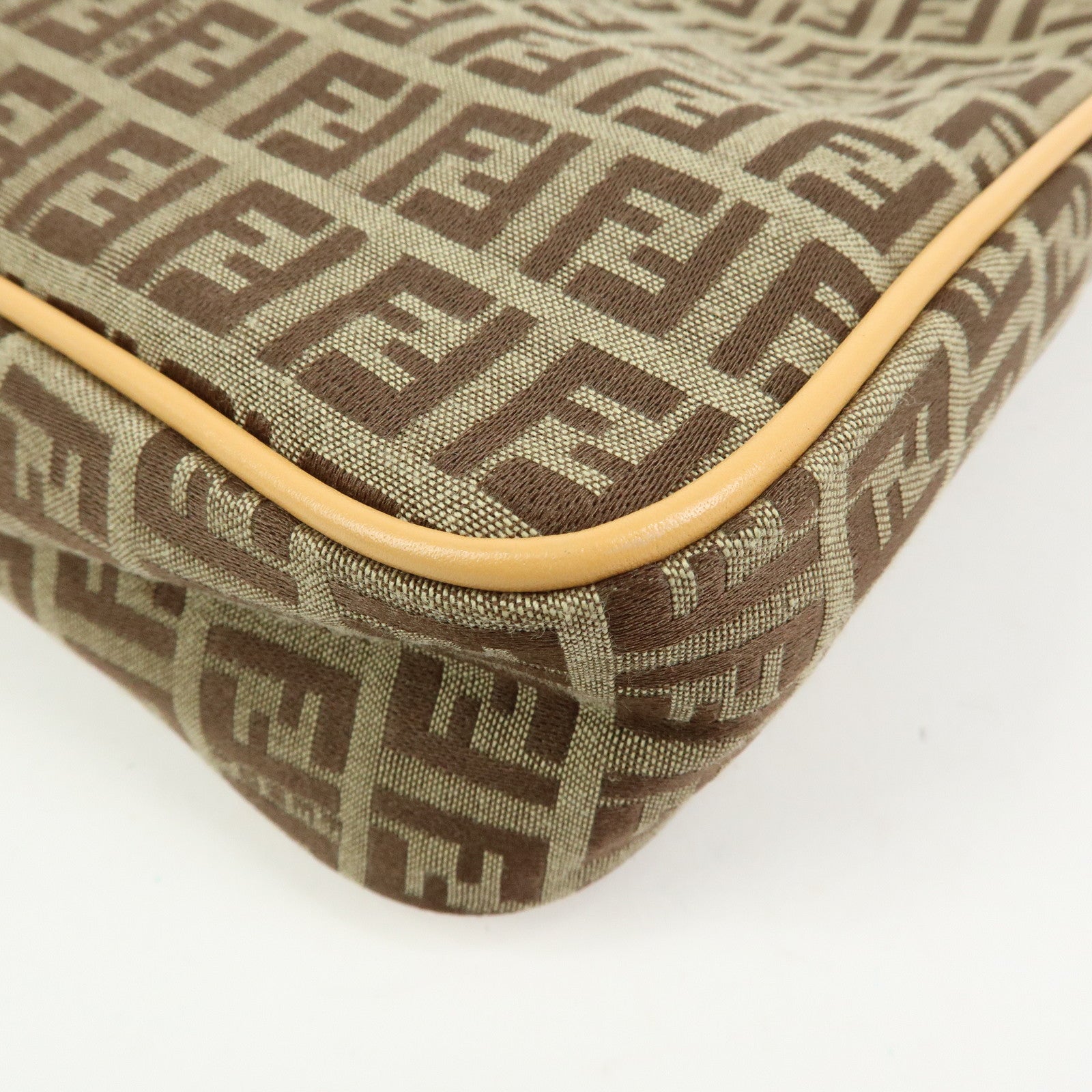 FENDI Zucchino Canvas Leather Hand Bag Khaki Beige 8BR157