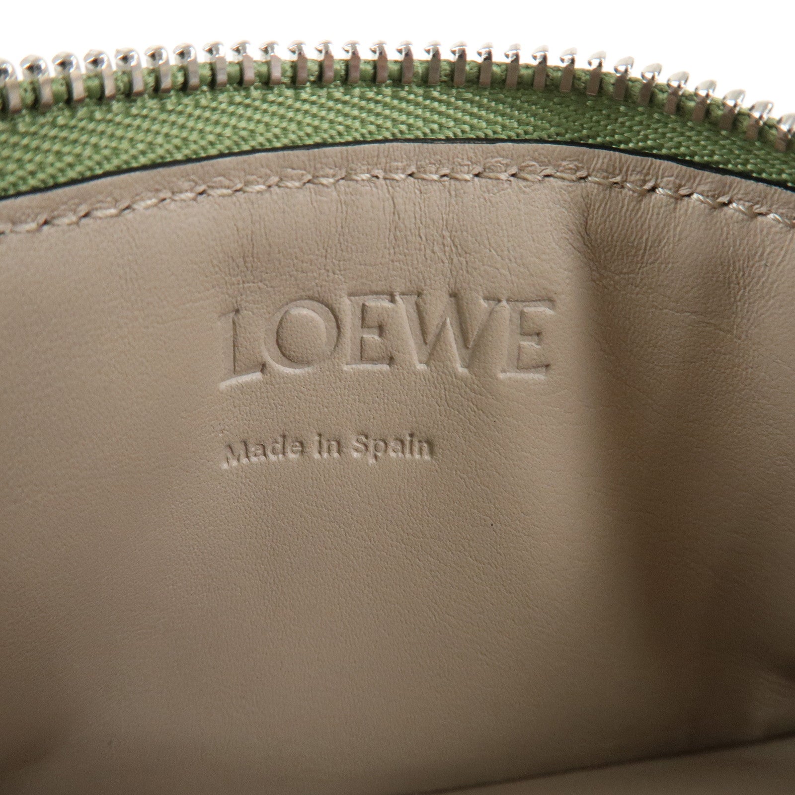 LOEWE Fragment Soft Grained Calf Coin Case Card Case Light Green Brown Used