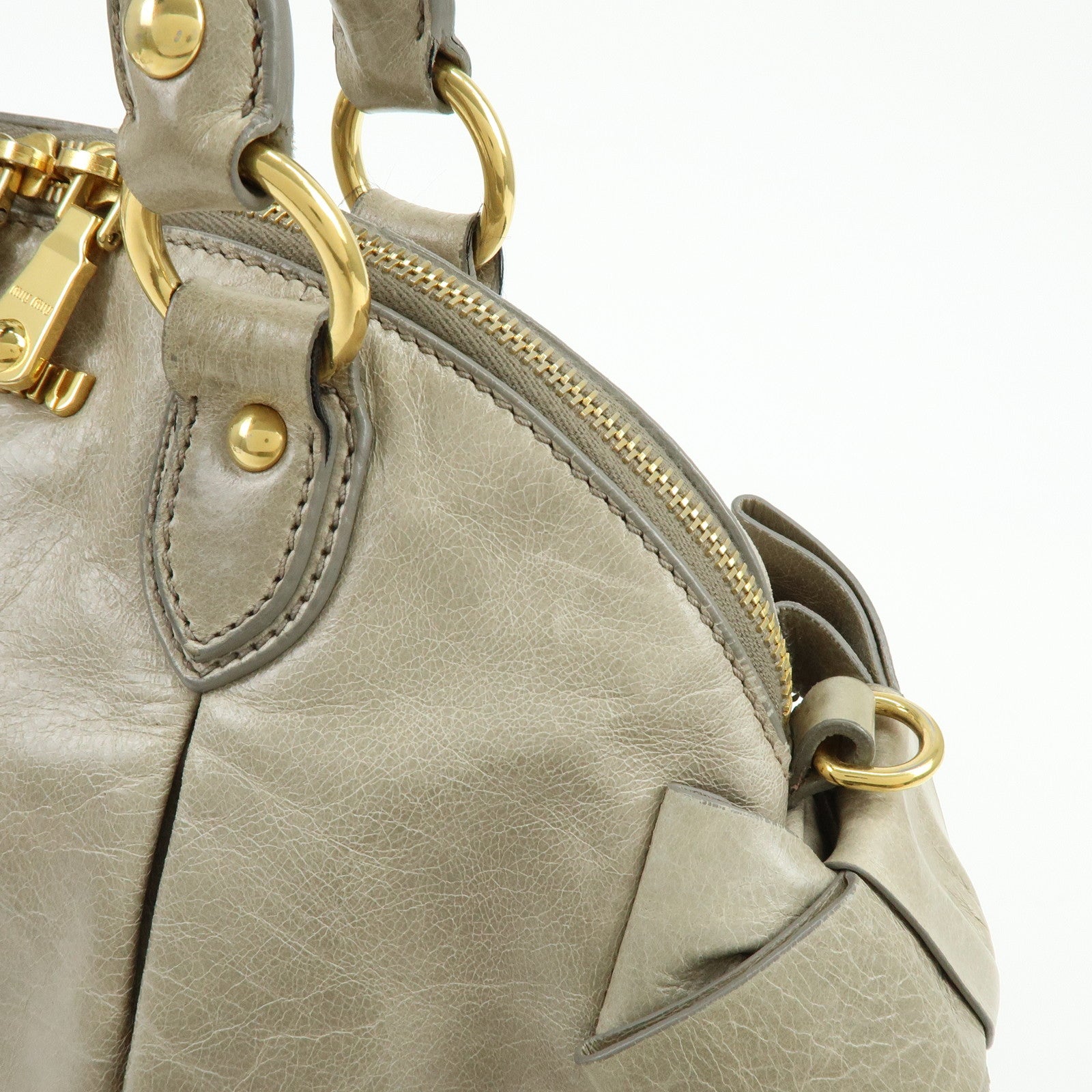 MIU MIU Leather Ribbon 2Way Bag Hand Bag Shoulder Bag Gray