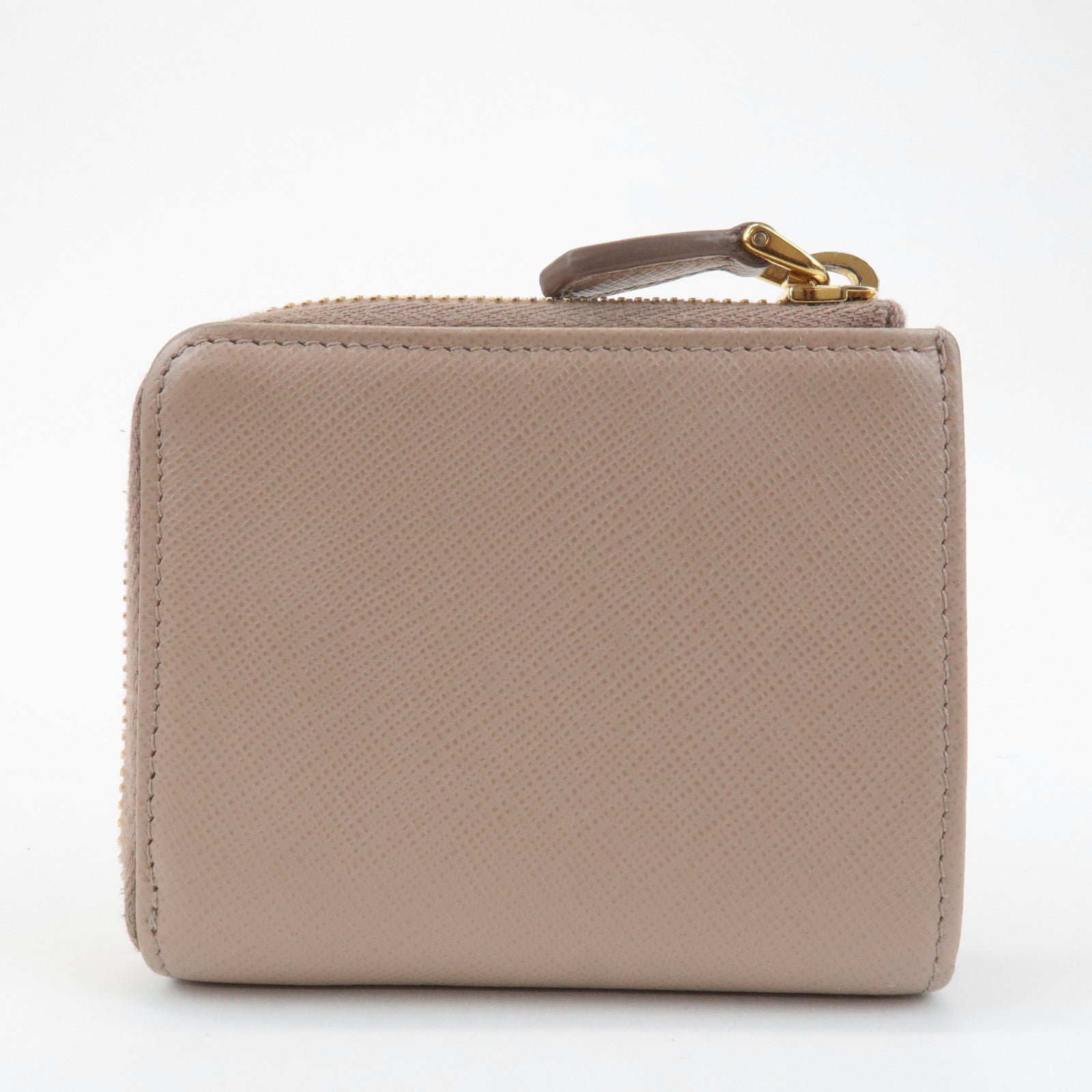 PRADA Logo Saffiano Leather Zippy Coin Case Pink Beige 1ML025 Used