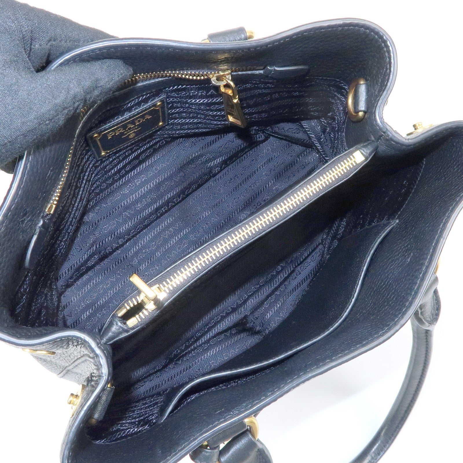 PRADA Logo Calf Leather Tote Bag Hand Bag Black