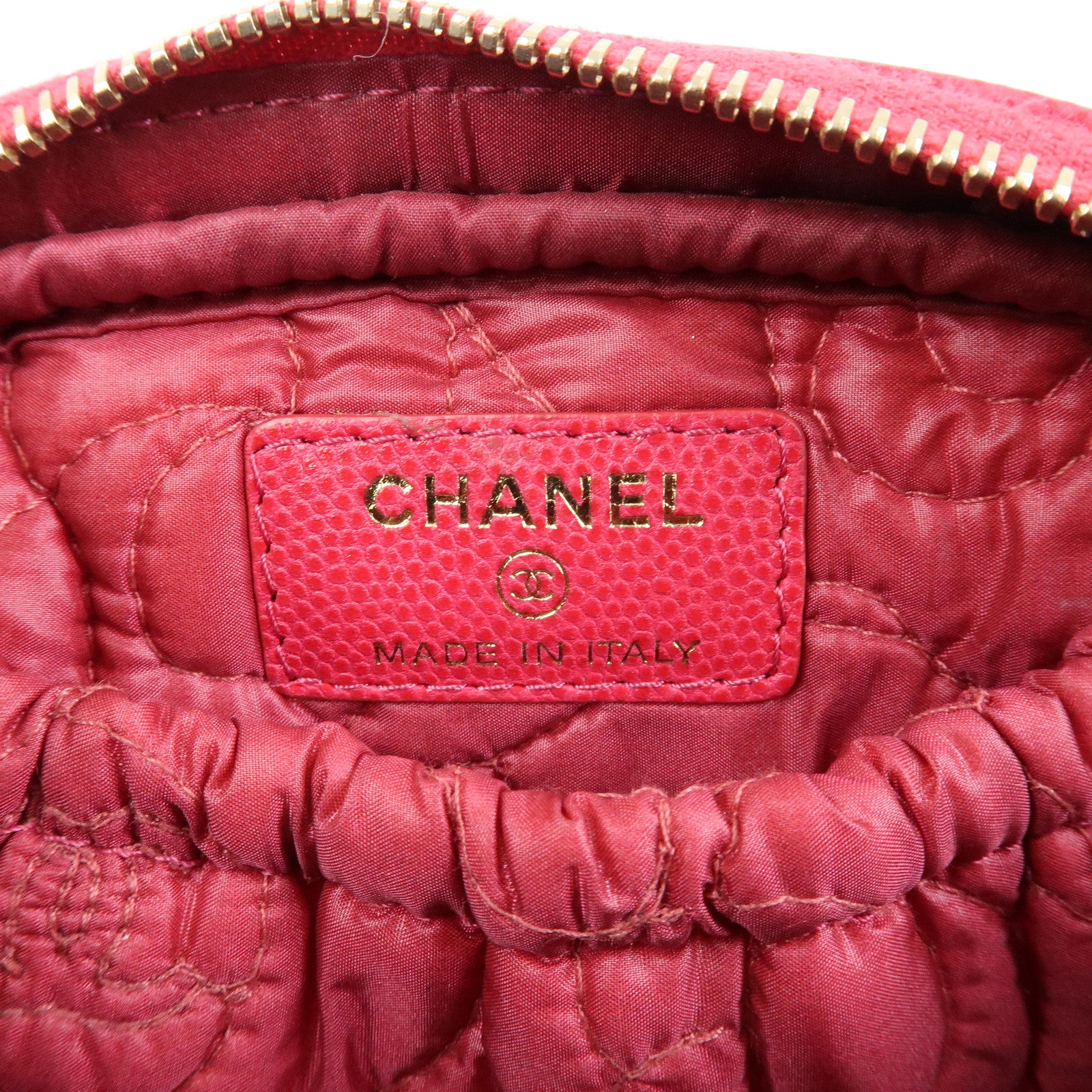 CHANEL Camellia COCO Mark Caviarskin Cosmetic Accessory Pouch Pink