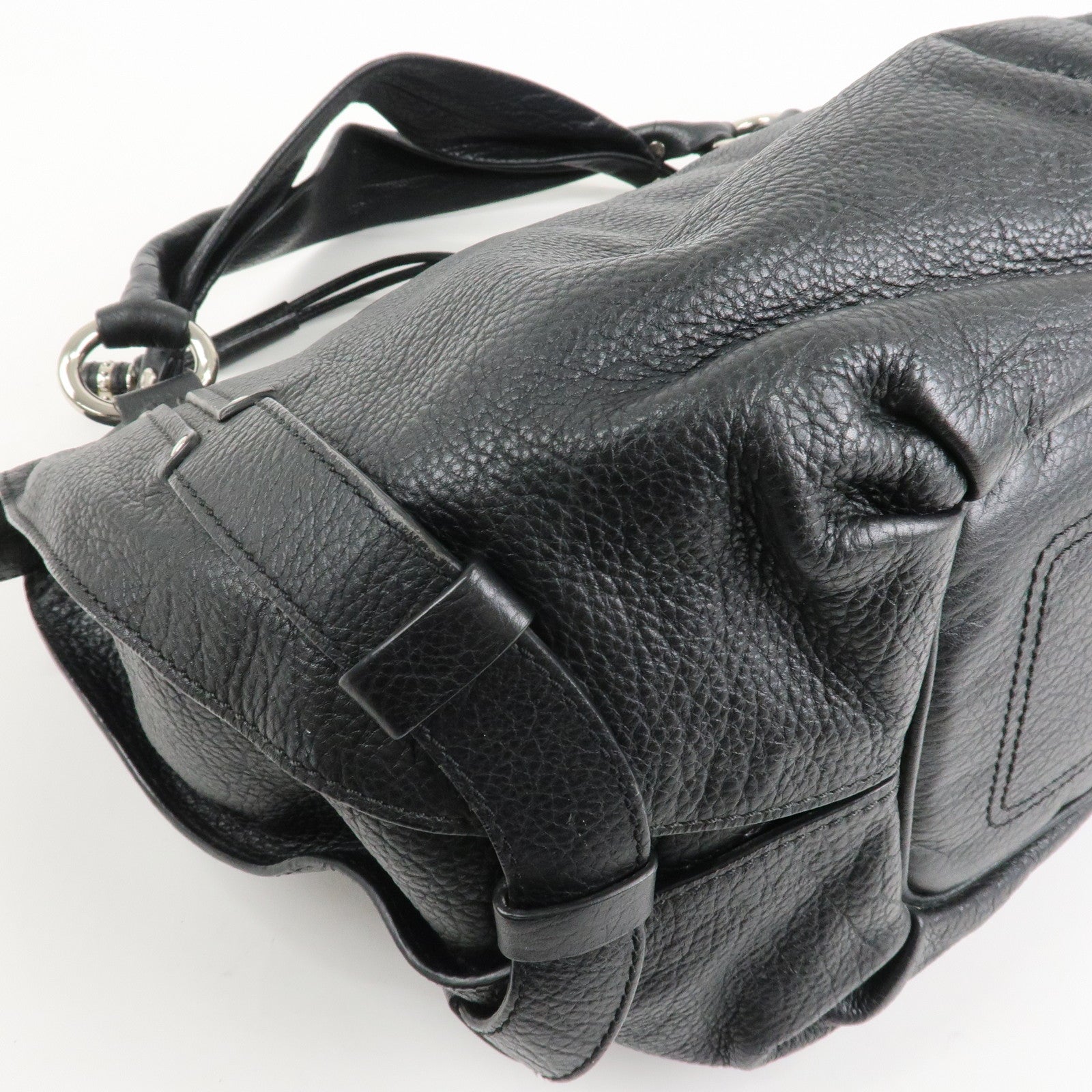 CELINE Leather Hand Bag Shoulder Bag Black Silver HDW Used
