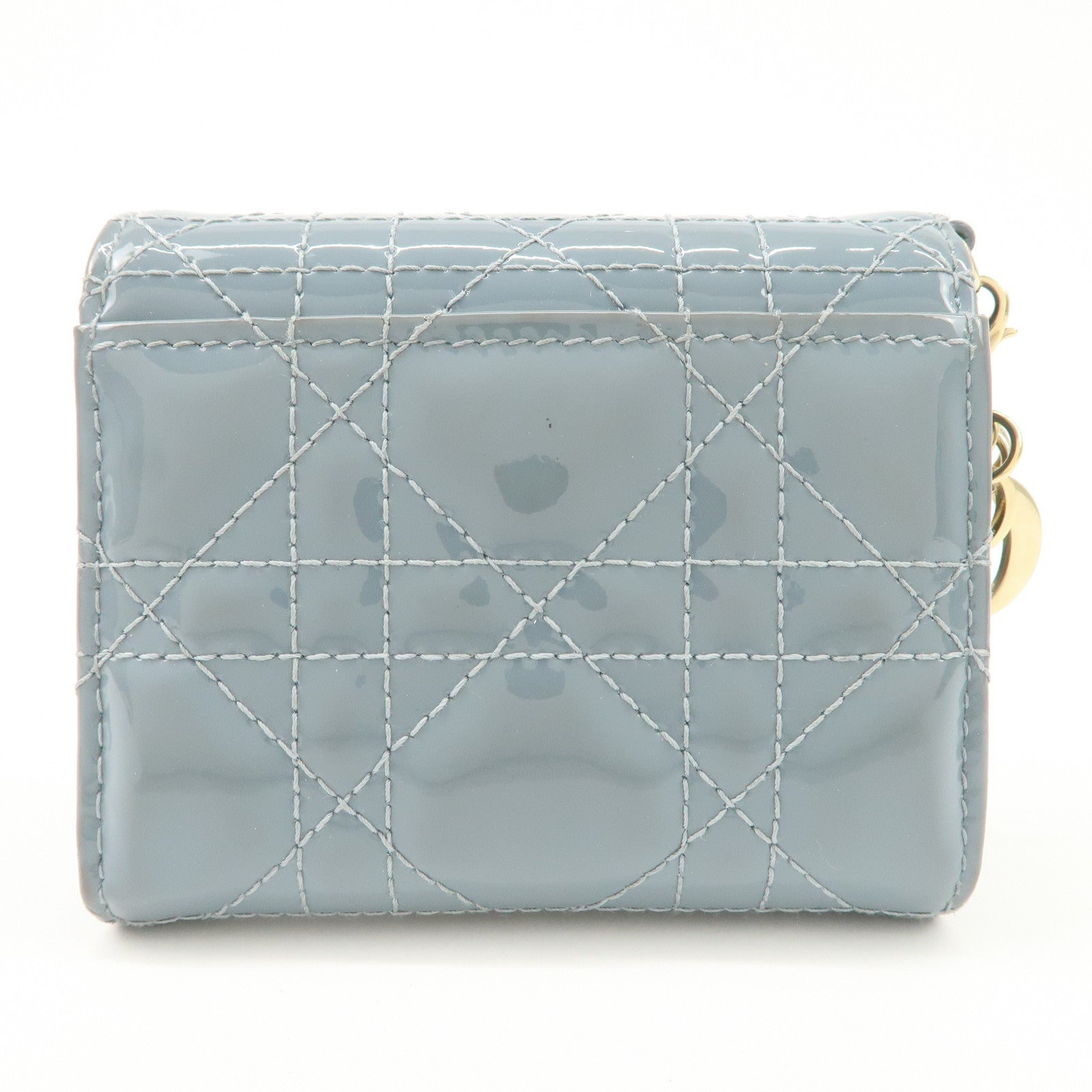 Christian Dior Cannage Patent Leather Compact Wallet Blue Used