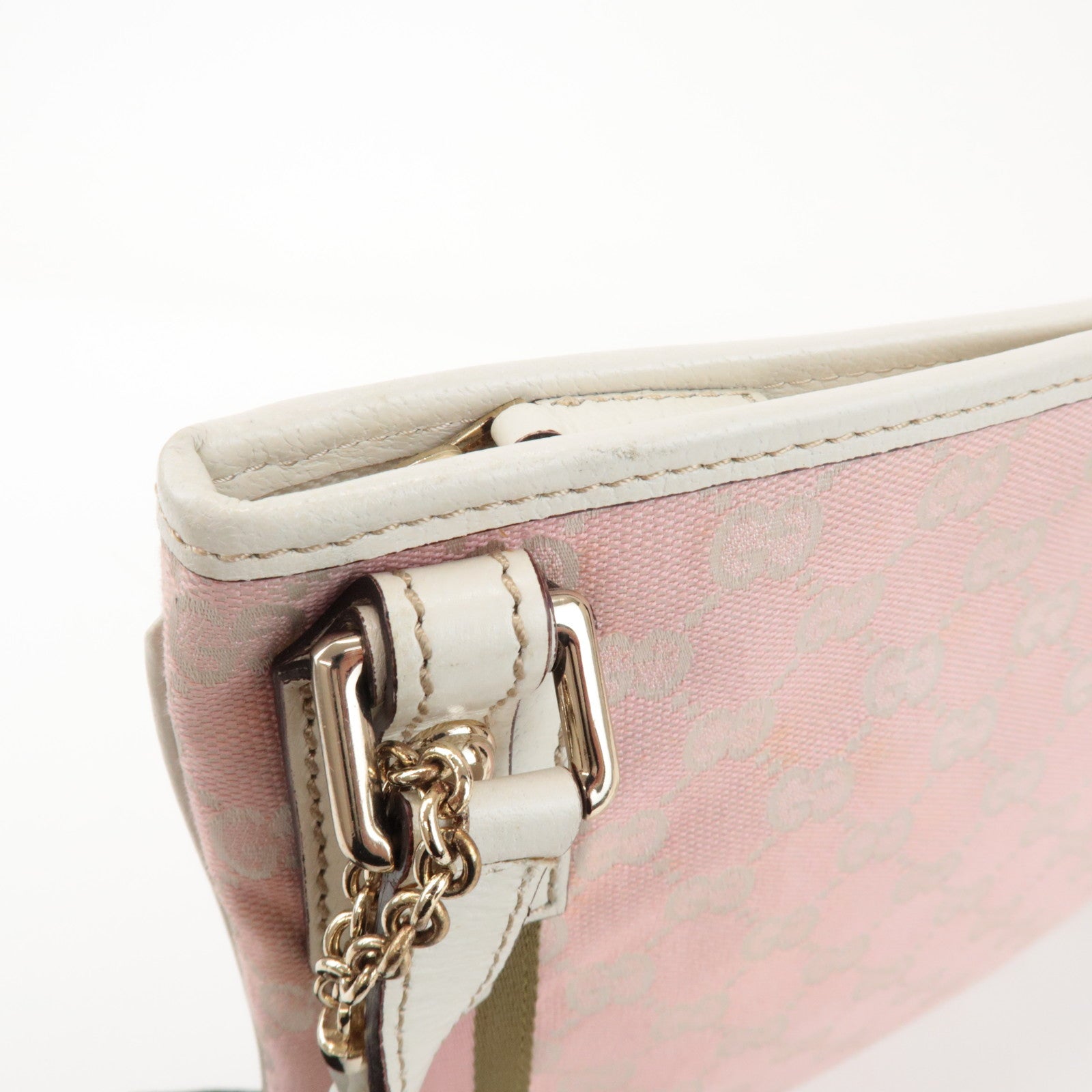 GUCCI Sherry GG Canvas Leather Shoulder Bag Pink 144388