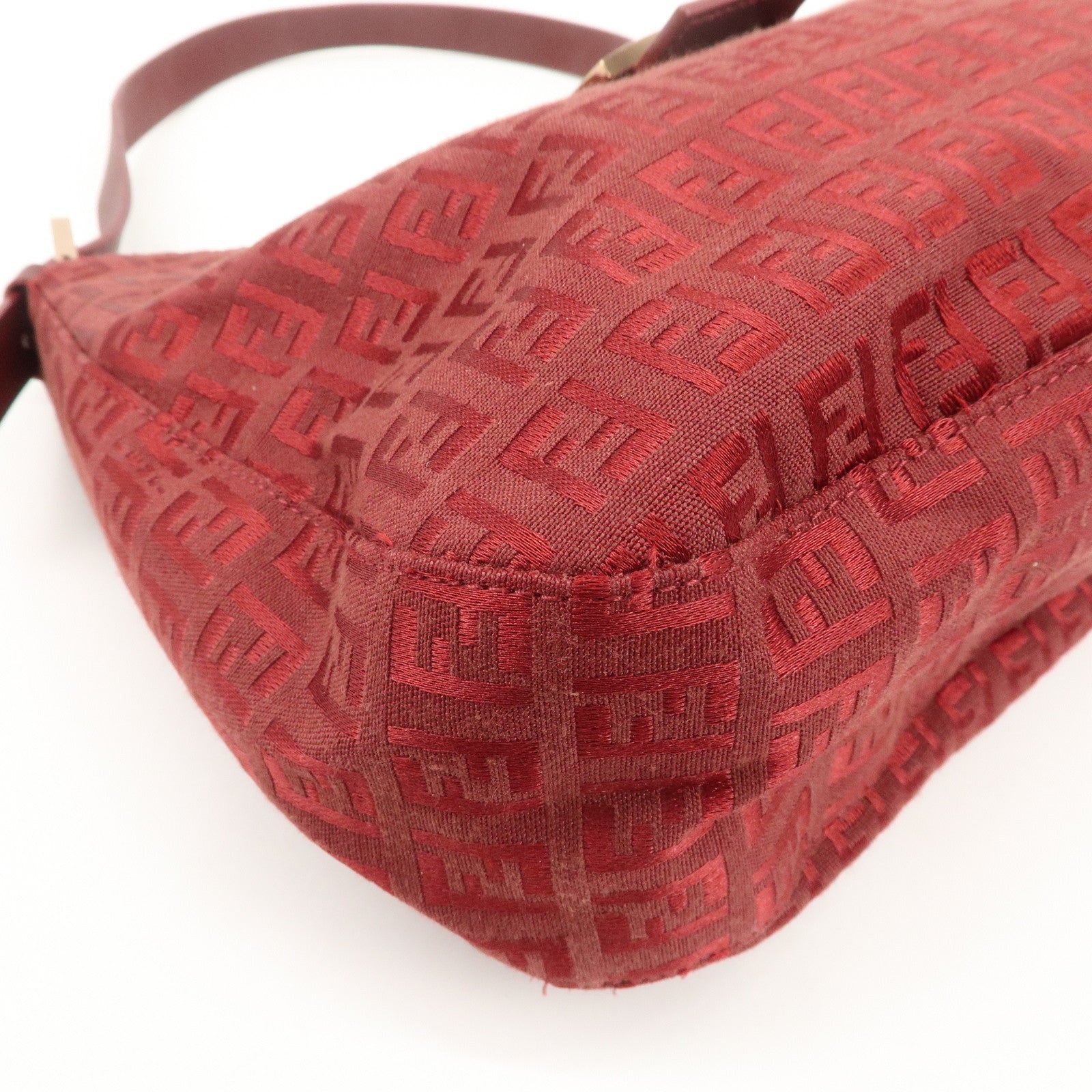 FENDI Zucchino Leather Canvas Shoulder Bag Hand Bag Red Used