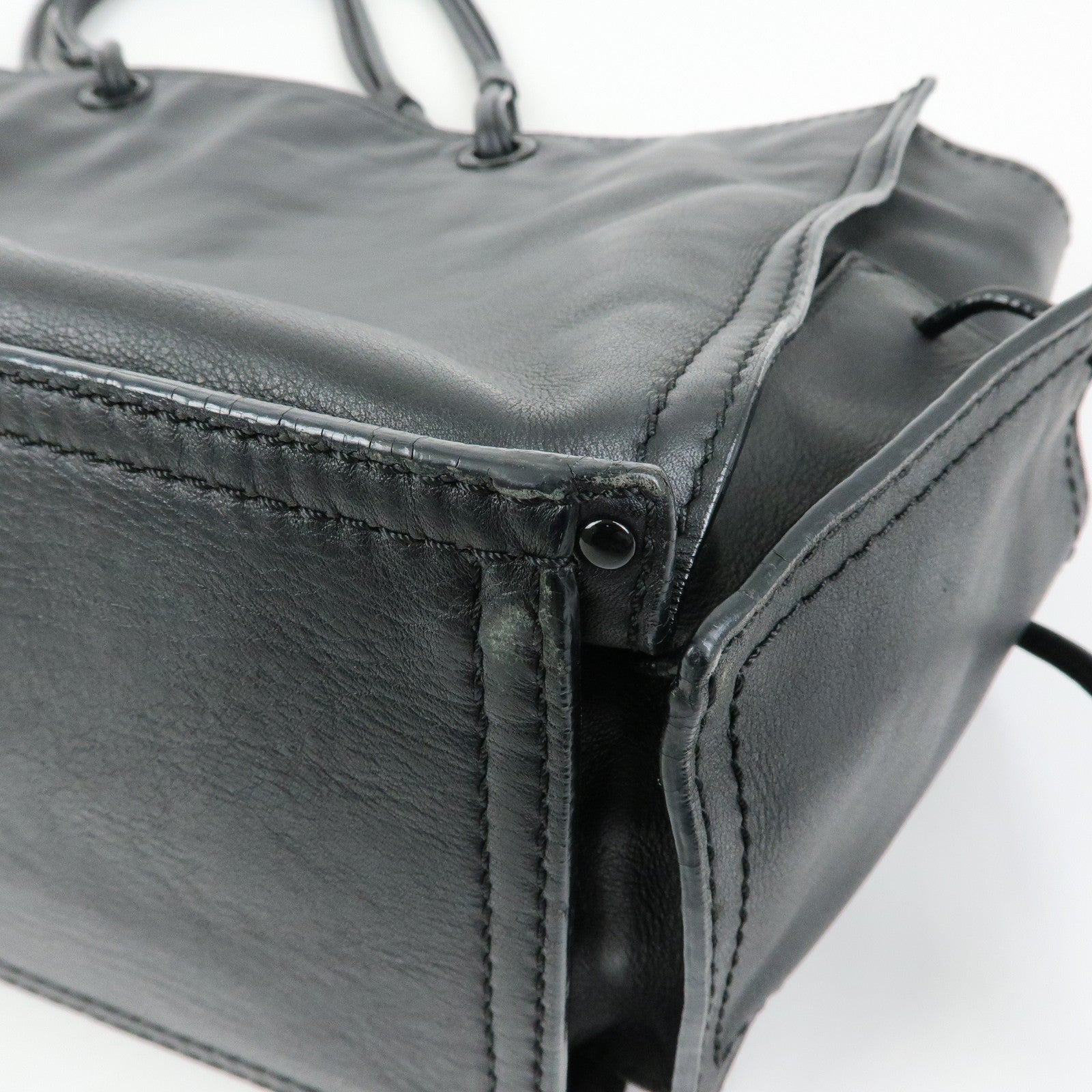 LOEWE Logo Studs Leather Shopper Tote Bag Shoulder Bag Black