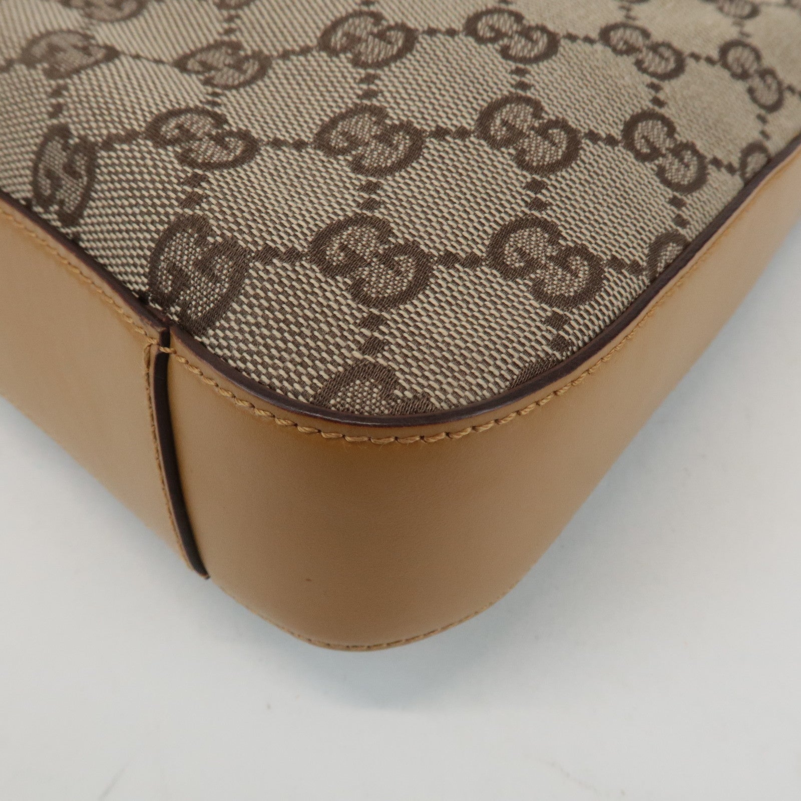GUCCI GG Canvas Leather Shoulder Bag Hand Bag Beige 001.3812 Used